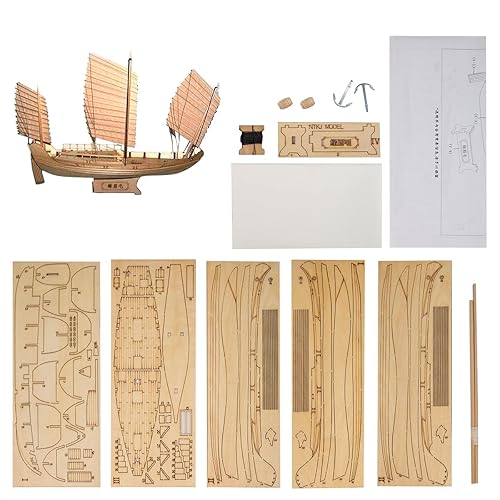 GAWEGM Ship Model Kit - Scale 1:148 Laser-Cut Wooden sail Ship Model Ancient Chinese Sailboat Green Eyebrows