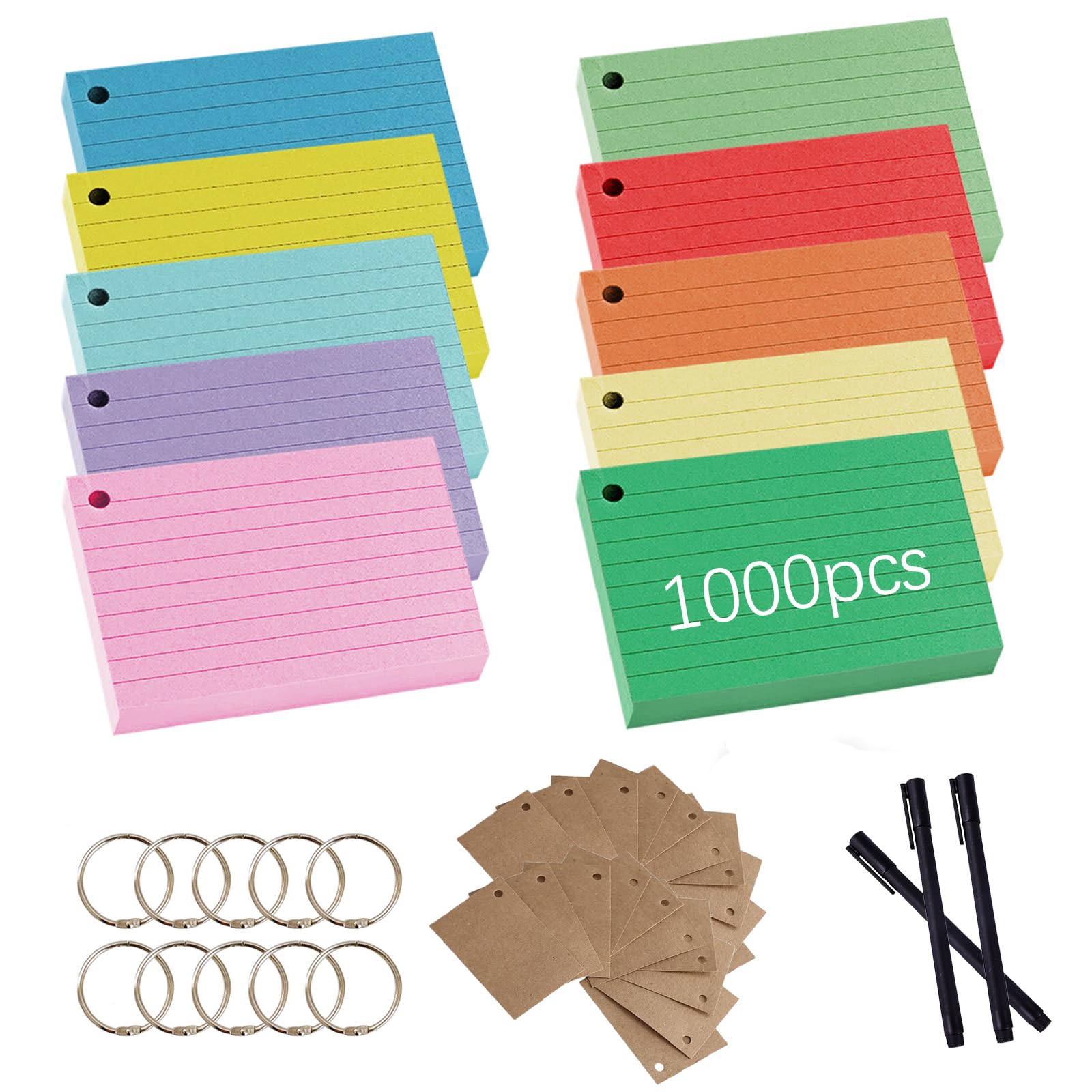 Flashcards A8 Cartoncini Colorati A Righe Con Penna 1000 Pezzi 10 Colori Per Apprendimento