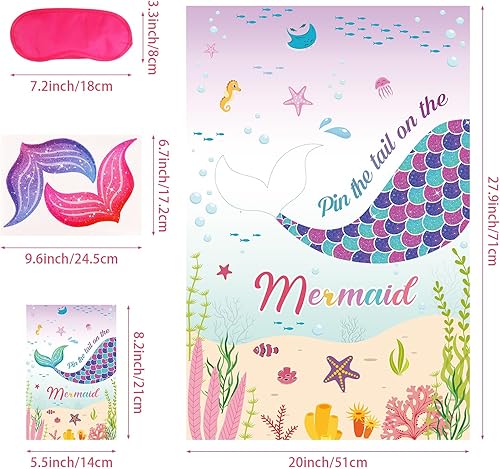 Miniatura 2 de Pin The Tail on The Mermaid Game con 32 colas bajo el mar, decoraciones de fiesta de cumpleaños para niños, recuerdo de fiesta de cumpleaños de