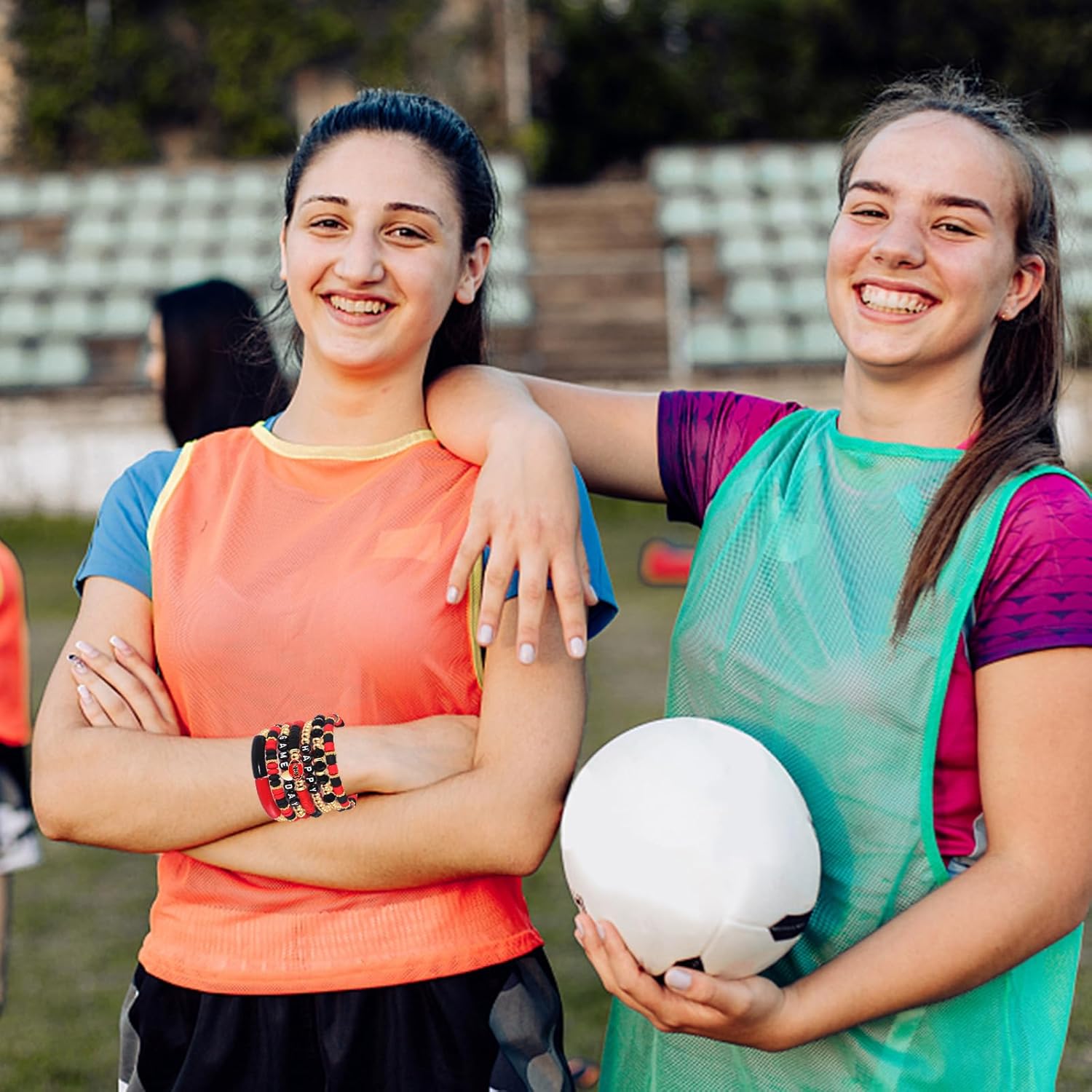 FAERLIIRY Game Day Bracelets for Women Football Bracelets Stackable Heishi Beaded Stretch Bracelets Sport Fan Bracelet Football Charm Bracelet Bangles Football Mom Accessories Outfits Jewelry - Image 4