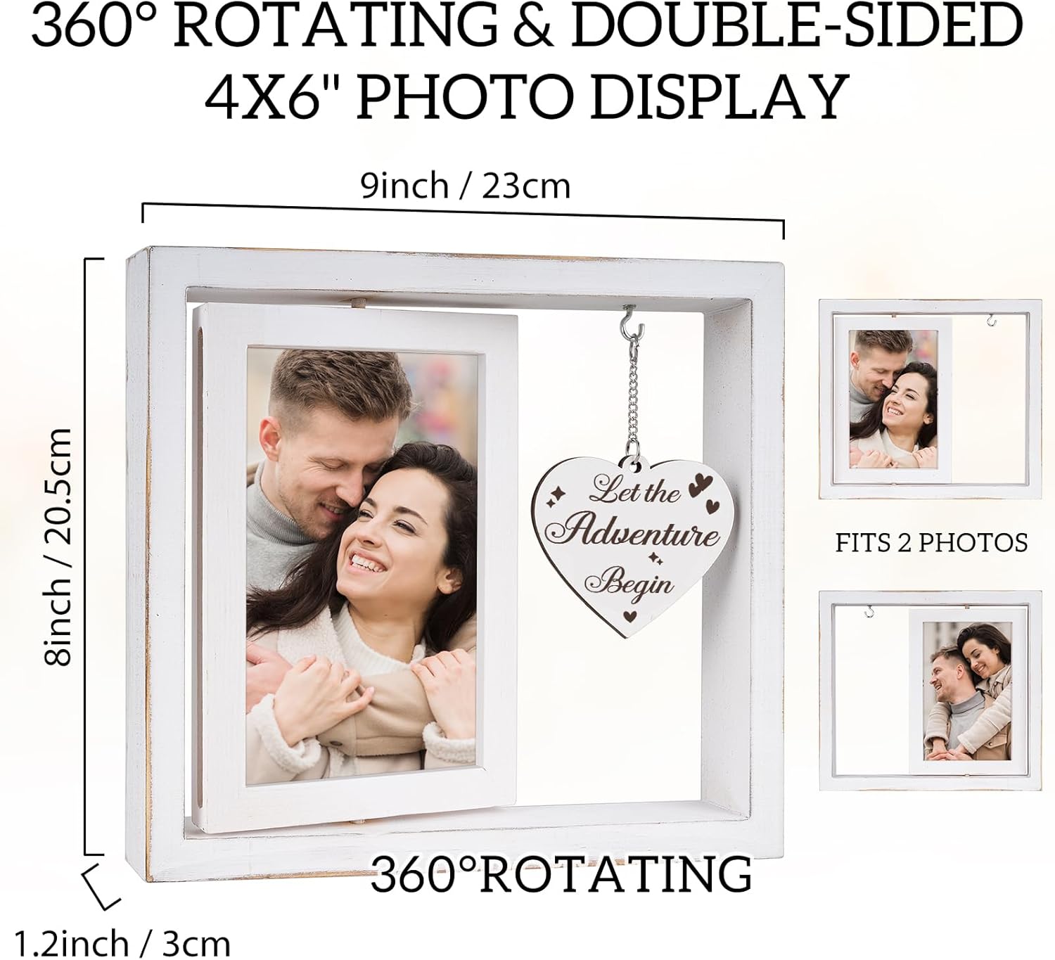 Engagement Gifts for Couples - Rotating Floating Let the Adventure Begin Picture Frame for Newly Engaged Couples, Engagement Gifts for Best Friends Him Her Bride to Be Photo Frame 4"×6" - Image 5