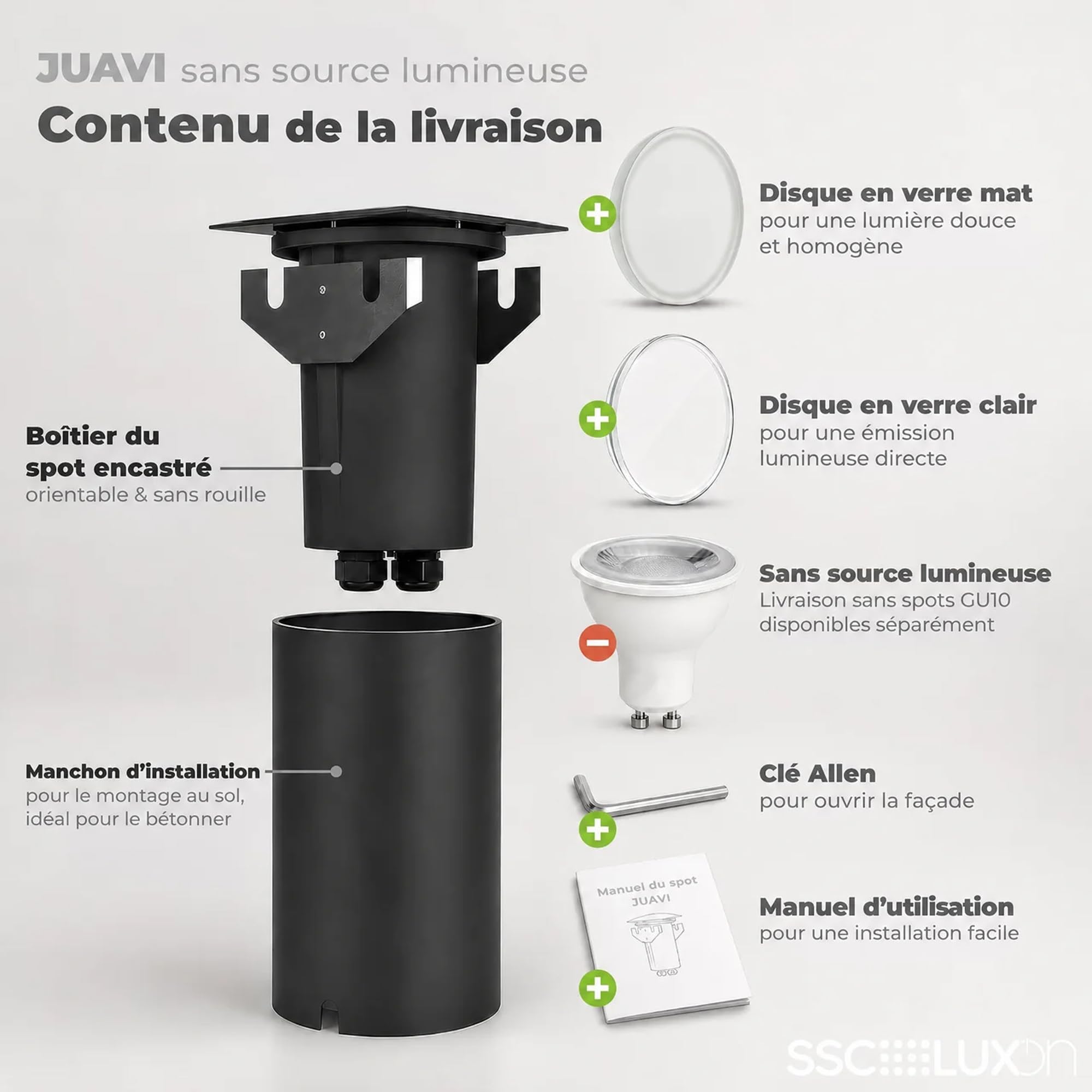 SSC-LUXon JUAVI spot encastrable rond extérieur IP67 orientable