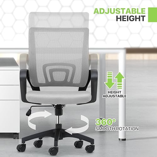 Miniatura 7 de Magshion Juego de 2 sillas ergonómicas de oficina, silla de escritorio de malla con respaldo medio, silla giratoria ajustable para computadora con