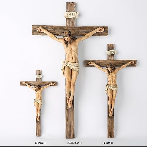 Miniatura 7 de Crucifijo católico BC de pared, decoración inspiracional de Jesucristo, regalo devoto, 10 pulgadas de alto, escultura renacentista hecha a mano por