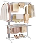 SONGMICS Sac de séchage pour vêtements 4-Tier, Raquette de séchage à linge pliable 173 cm Tall, Acier, Chevaux roulants, Lave-linge sécheuse Airer, Intérieur extérieur, Gris de colombe ULLR701G01V2