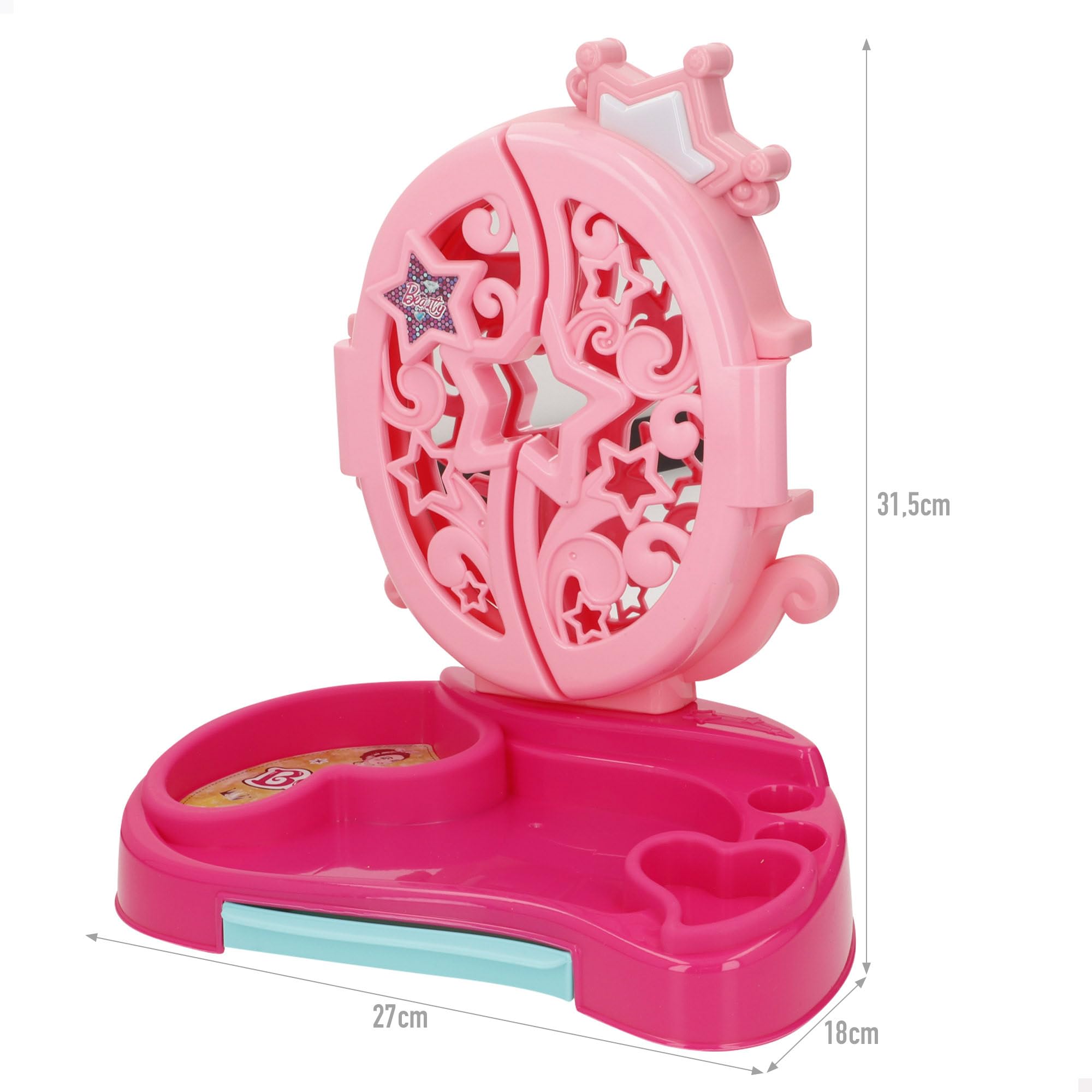 ColorBaby Beauty Love Tocador Infantil luz y Sonido, Medidas 27x18x31,5 cm, Incluye Espejo, secador, Peine, perfumes, pintalabios, Anillos, Pulseras y Accesorios, Desde 3 años (39439)