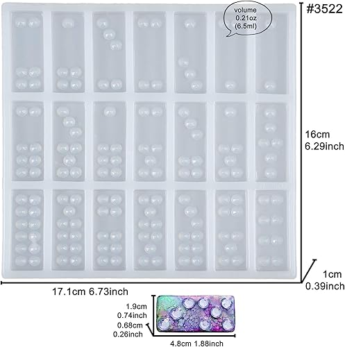Miniatura 2 de Dominoes Molde de silicona de resina epoxi para joyería de fundición fondant Cake Decorar chocolate caramelo arcilla polimérica 21 cavidades cada