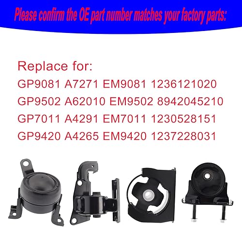 Miniatura 3 de Soporte de motor y montaje Trans compatible con RAV4 2.4L FWD 2004-2005 Reemplazo para A7271 A6010 A4291 A4265