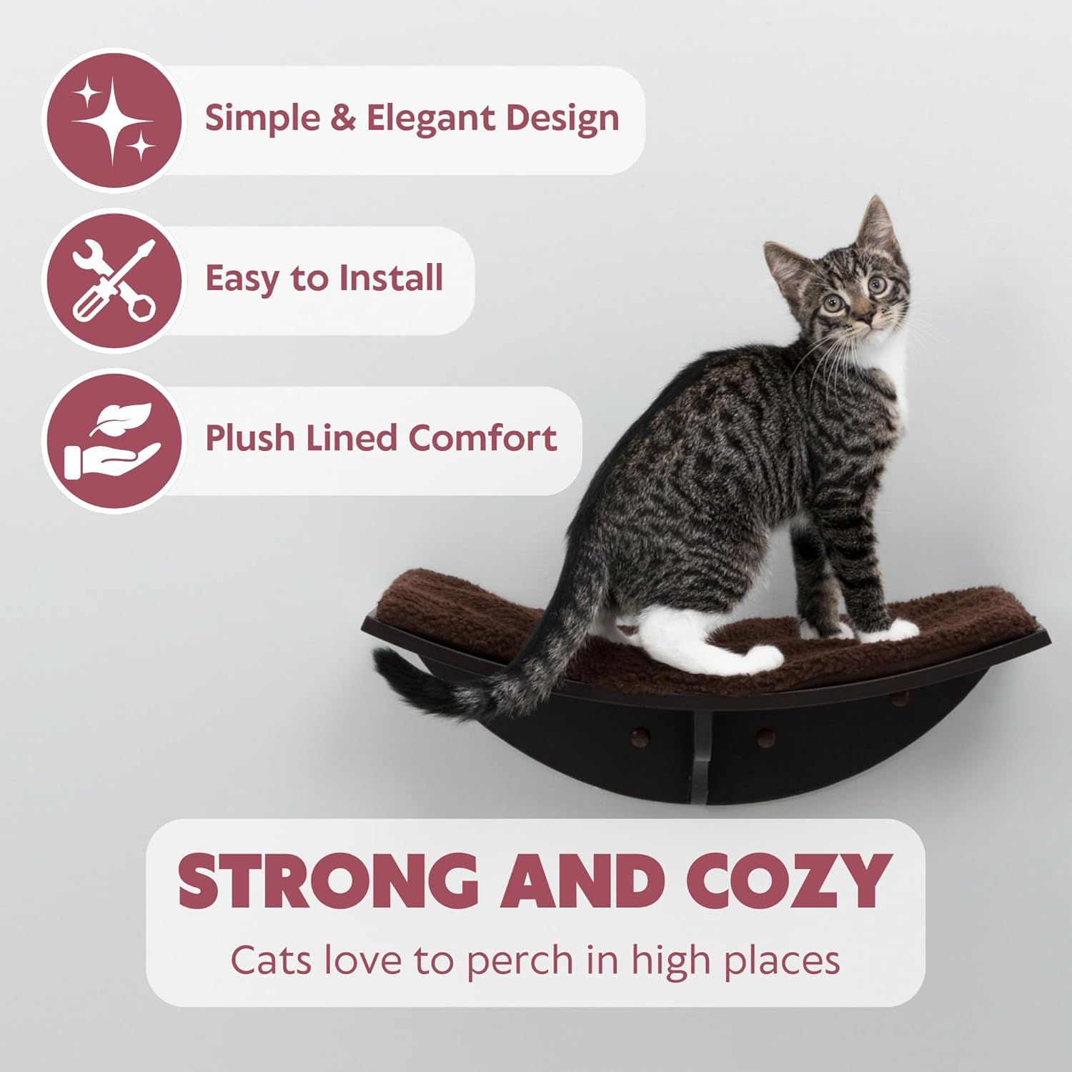 TRIXIE Lea Wall Mount Perch XXL, Cat Shelf with Soft Plush Cushion Bed, Ideal for Large Cats, 11 x 19-inches, Espresso Brown (44580)