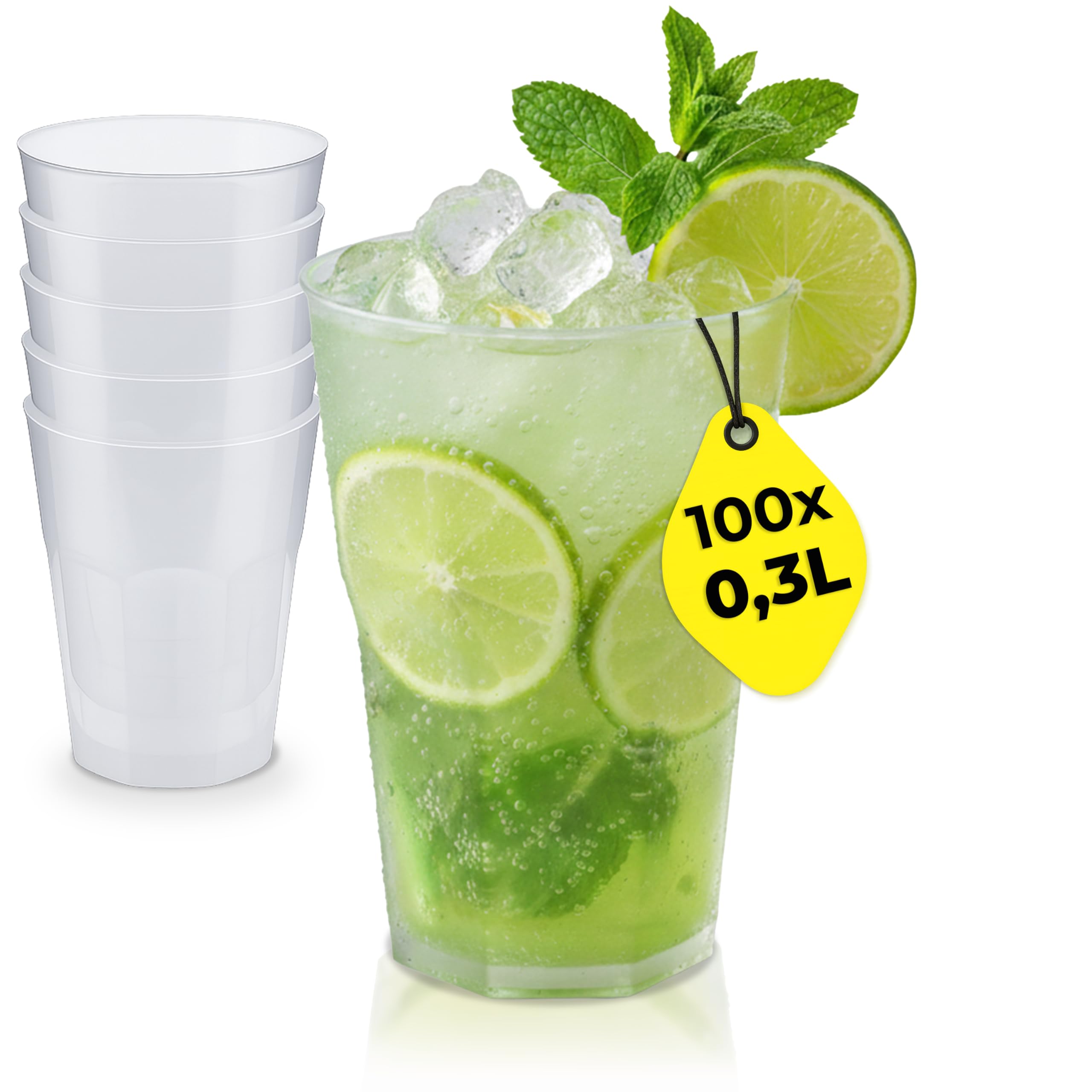 Silverkitchen 100x Cocktail Plastikbecher 0,3 L – Stapelbare Mehrweg Partybecher - Spülmaschinenfeste Hartplastik Becher für Events, Partys & Gastro