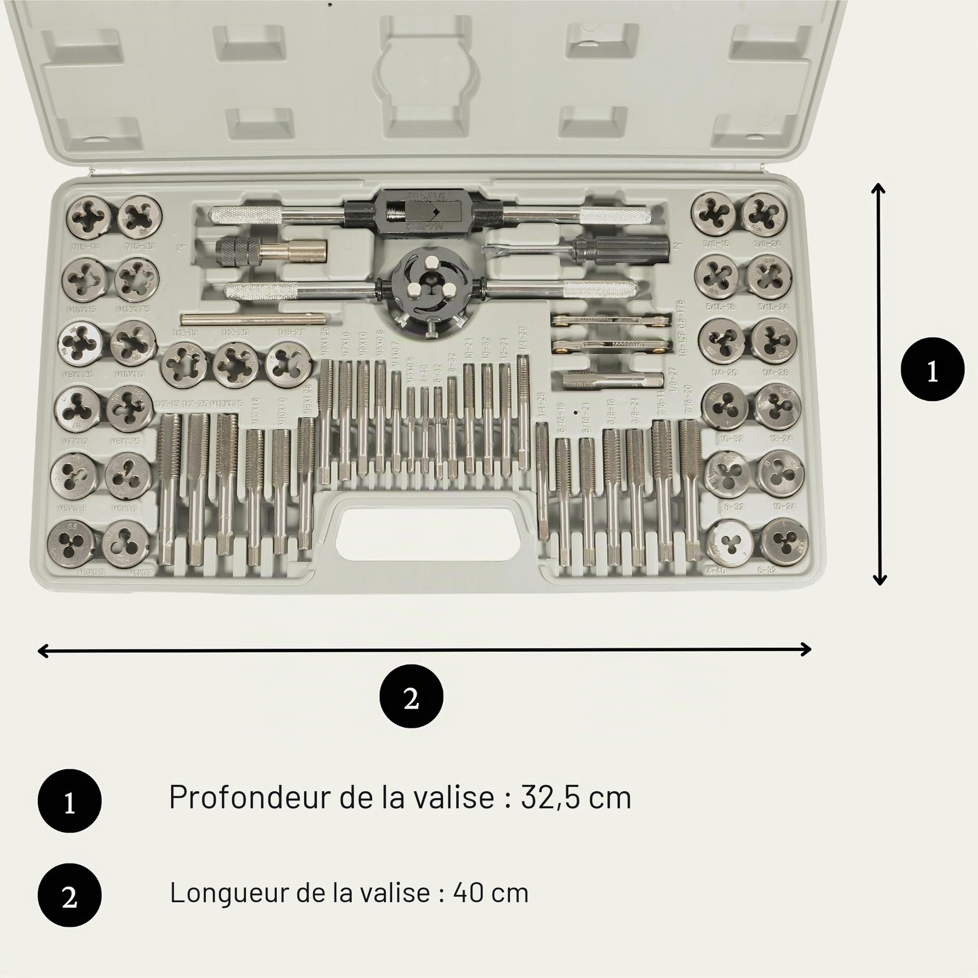 Kit de tarauds | 60 pièces | Métrique | Pouces | Kit complet | Filetage grossier UNC | Filetage fin UNF | Jeu de tarauds 60 pièces | Jeu de tarauds | Tarauds
