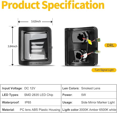 Miniatura 5 de Luz intermitente de espejo lateral LED Switchback señal de giro ámbar y luz blanca de circulación diurna compatible con Ford F250 F350 F450 F550