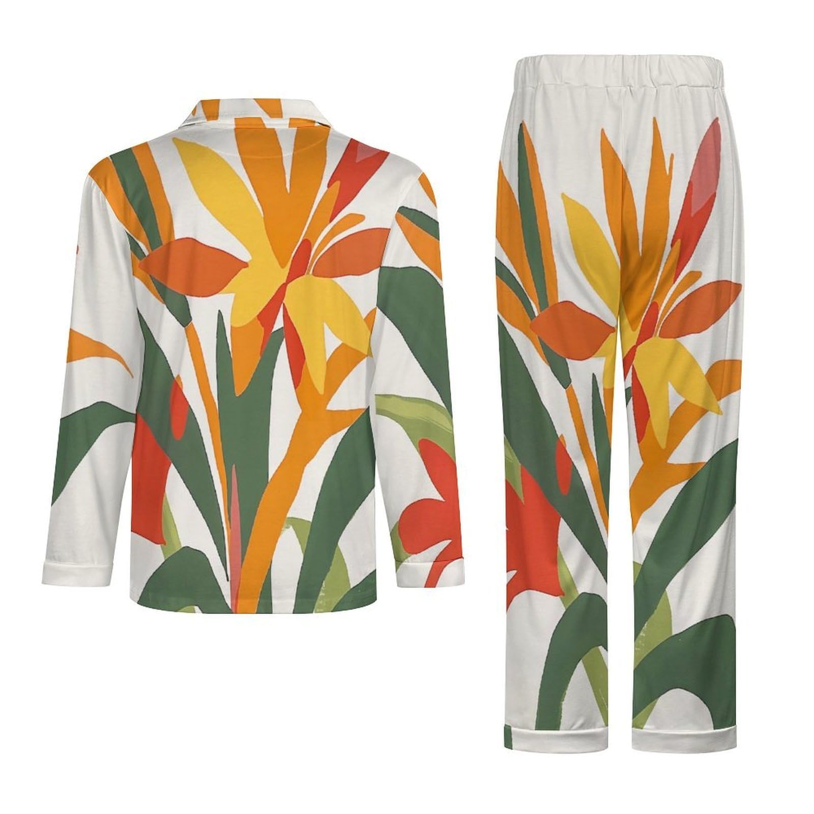 OLEETS Completo Pigiama da Uomo - Fiori D'Arancio Pigiama Invernale Pantaloni Top Caldo Autunnale Traspirante Morbido 2 Pezzi Casual Ampio