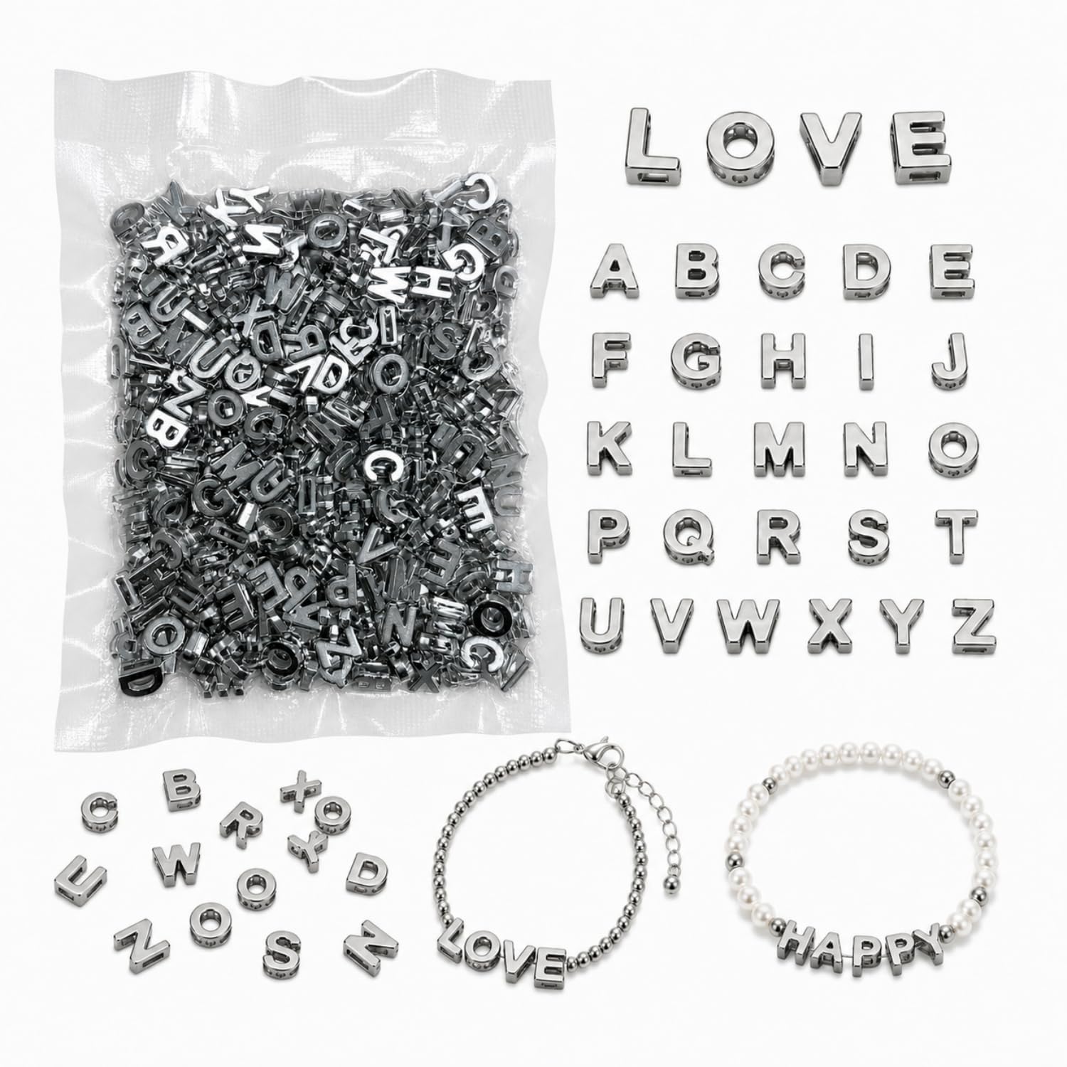 400PCS Large Letter Beads, Colourful 3D A–Z Alphabet Beads