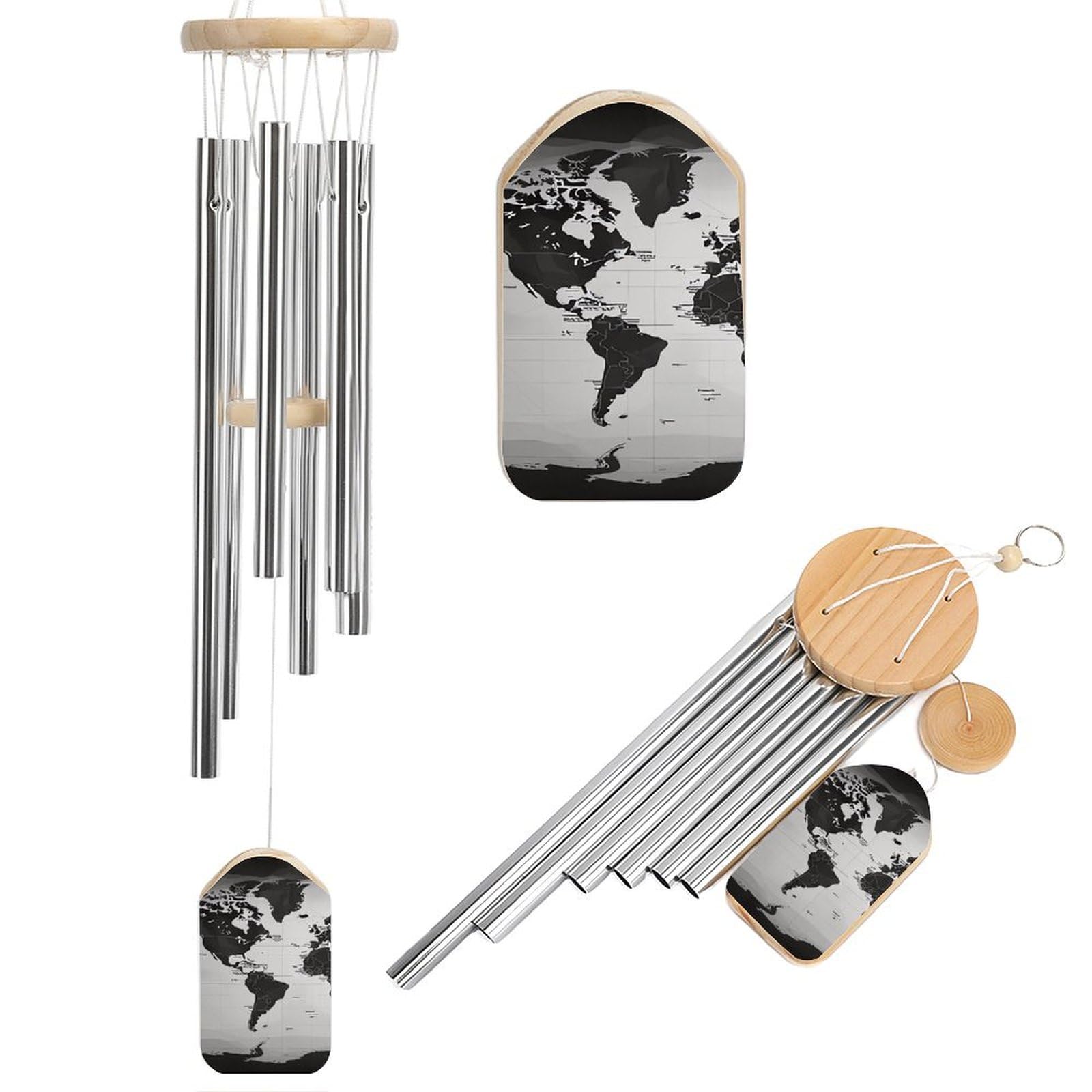 Carillon à vent pour jardin extérieur avec 6 tubes design noir et blanc