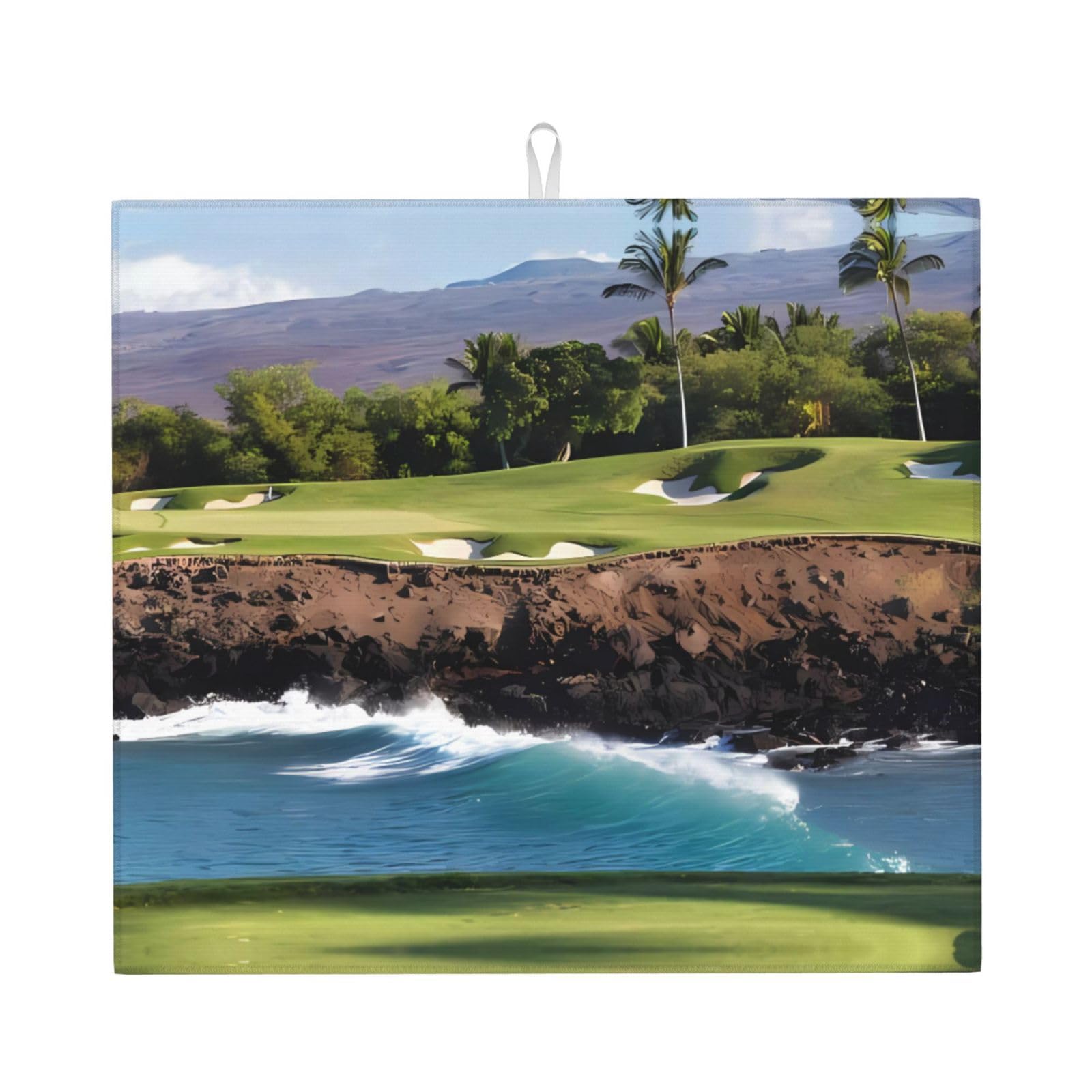 HJFCZH Hawaii Beach Golf Course Prints Kitchen Drying Mat – High-Capacity Absorbent Dish Cover, Engineered with 4x Weight Absorption, Durable Microfiber & Composite Foam Construction