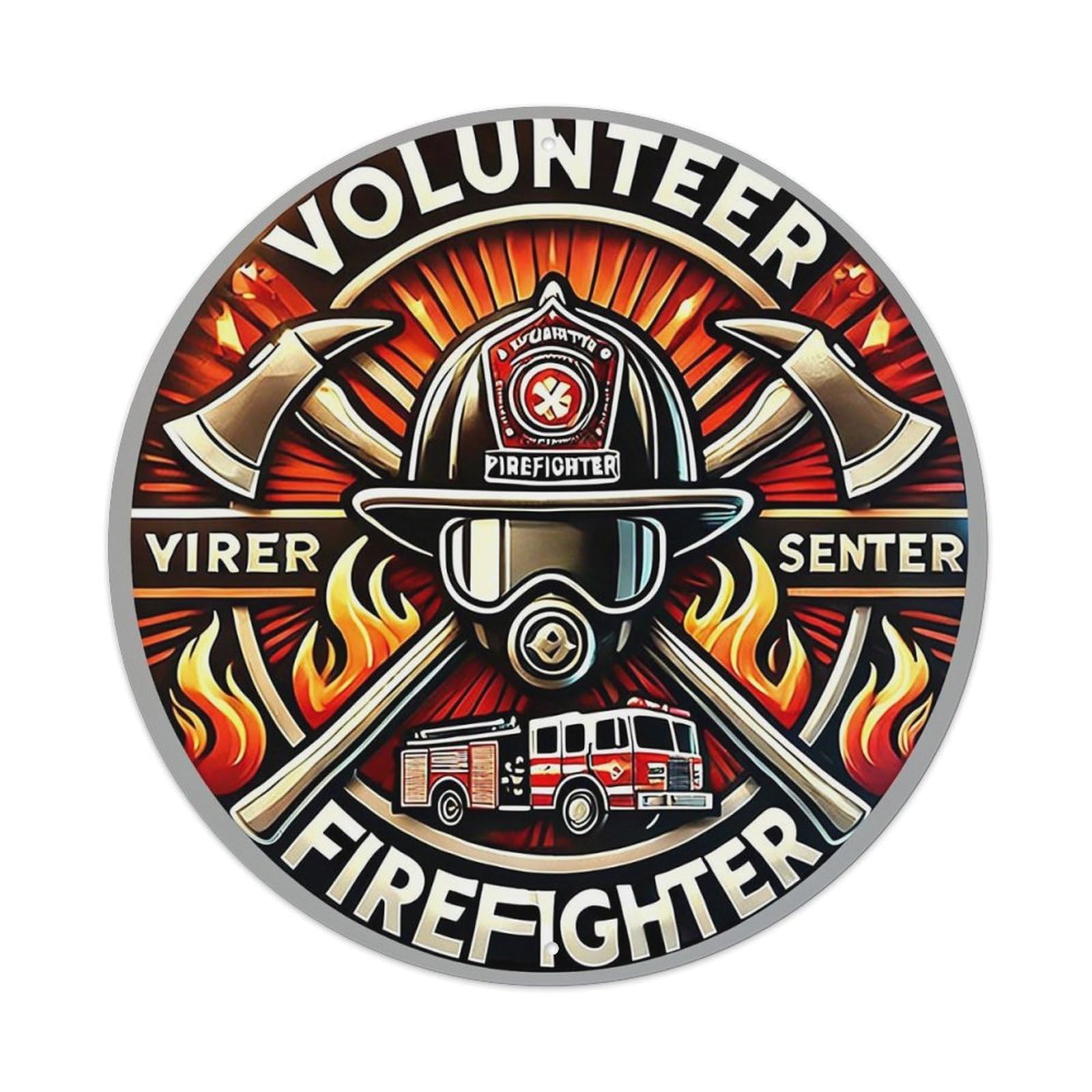 Volunteer Firefighter Emblem Design Tin Sign Metal Poster Vintage Metal Signs for Home Man Cave Bar Cafe Kitchen laundry room Wall Decorations 8x8 inches