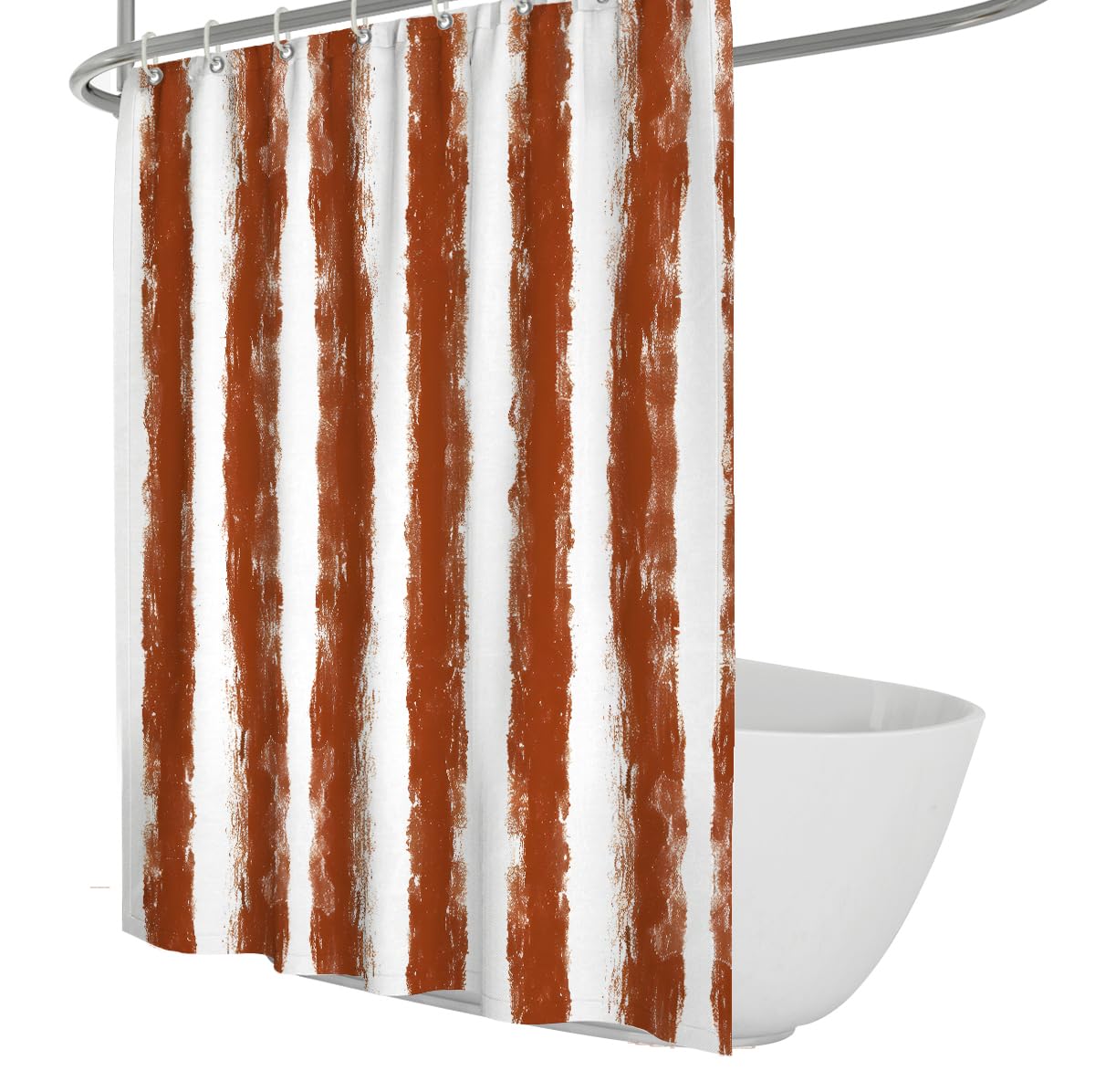 UIRINGART Boho Shower Curtain W180xL180cm Modern Terracotta Orange White Brush Stripes Waterproof with Rustproof Grommets Home Bathroom Bathtub Curtains