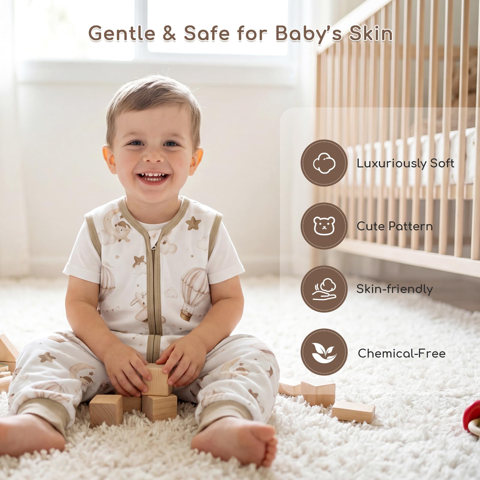 Gigoteuse d'Été Bébé avec Pieds 0.5 TOG 100% Coton, 18-36 Mois, Lot de 2 Gigoteuses à Jambes, Gigoteuse Été Respirante pour Garçon Fille, 80 cm Ballon Marron
