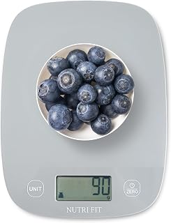 NUTRI FIT Digital Kitchen Food Scale - 11lb/5kg Capacity, 1g Precision, Grams/Ounces/ml/fl oz, Tare, Hanging Storage, Gray