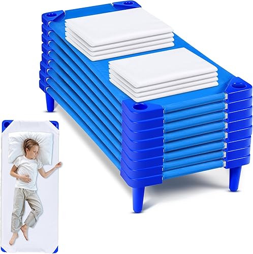 Geetery 16 catres apilables para guardería con sábanas para niños, incluyen catres de siesta de 54 pulgadas de largo x 23 pulgadas de ancho para