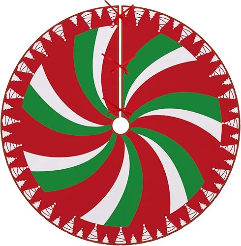 Fzbali Falda de árbol de caramelo de menta de 36 pulgadas con cordones, falda de árbol de Navidad artificial rojo y verde, decoración de interiores