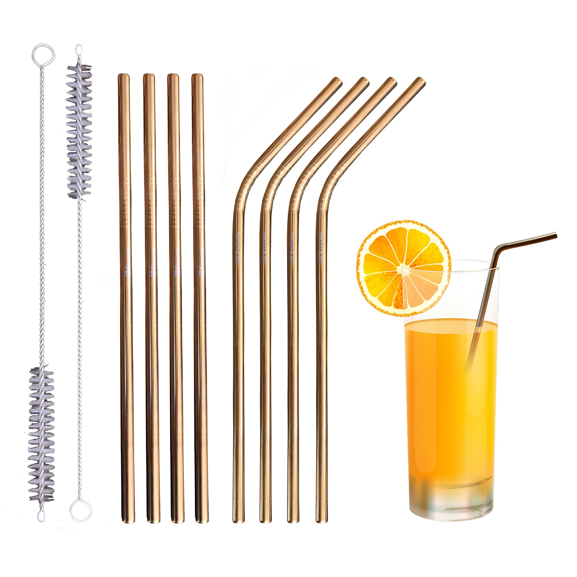 Set of 10 Reusable Metal Straws Drinking, 216mm Eco-Friendly Stainless Steel Drinking Straws for Cocktail, Milkshake, Cold/Hot Drinks (4 Straight + 4 Bent + 2 Cleaners) BPA Free
