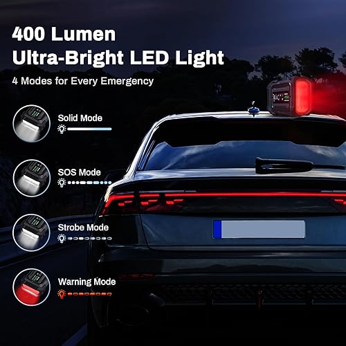 Miniatura 5 de Arrancador de salto con compresor de aire, 3000 A portátil para automóvil con inflador digital de neumáticos de 150 PSI, paquete de refuerzo de