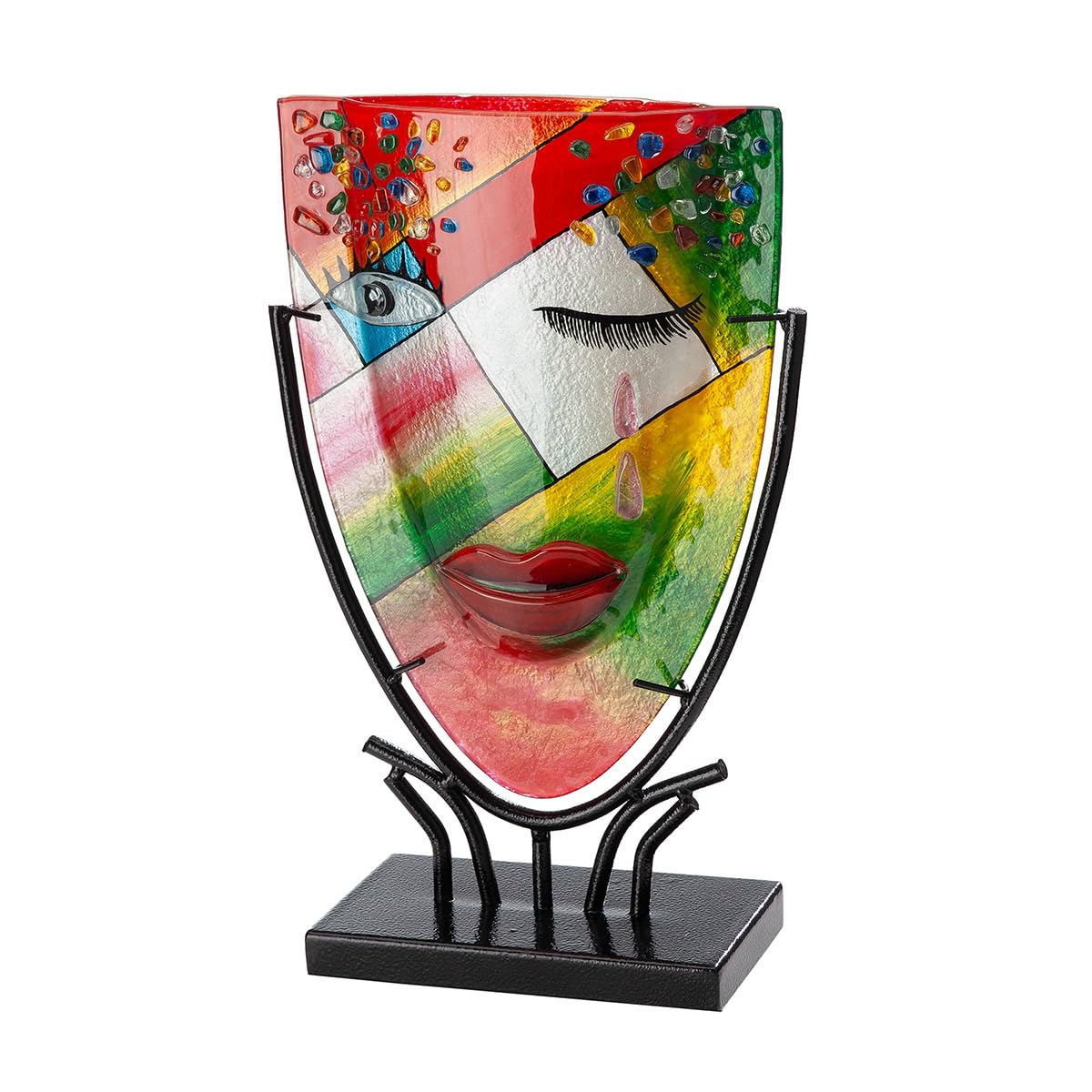Glas Art Dreaming Glass Face Vase, Multi-Coloured, Oval, Face Motif, Height 34 cm x Width 22 cm, Hand-Painted