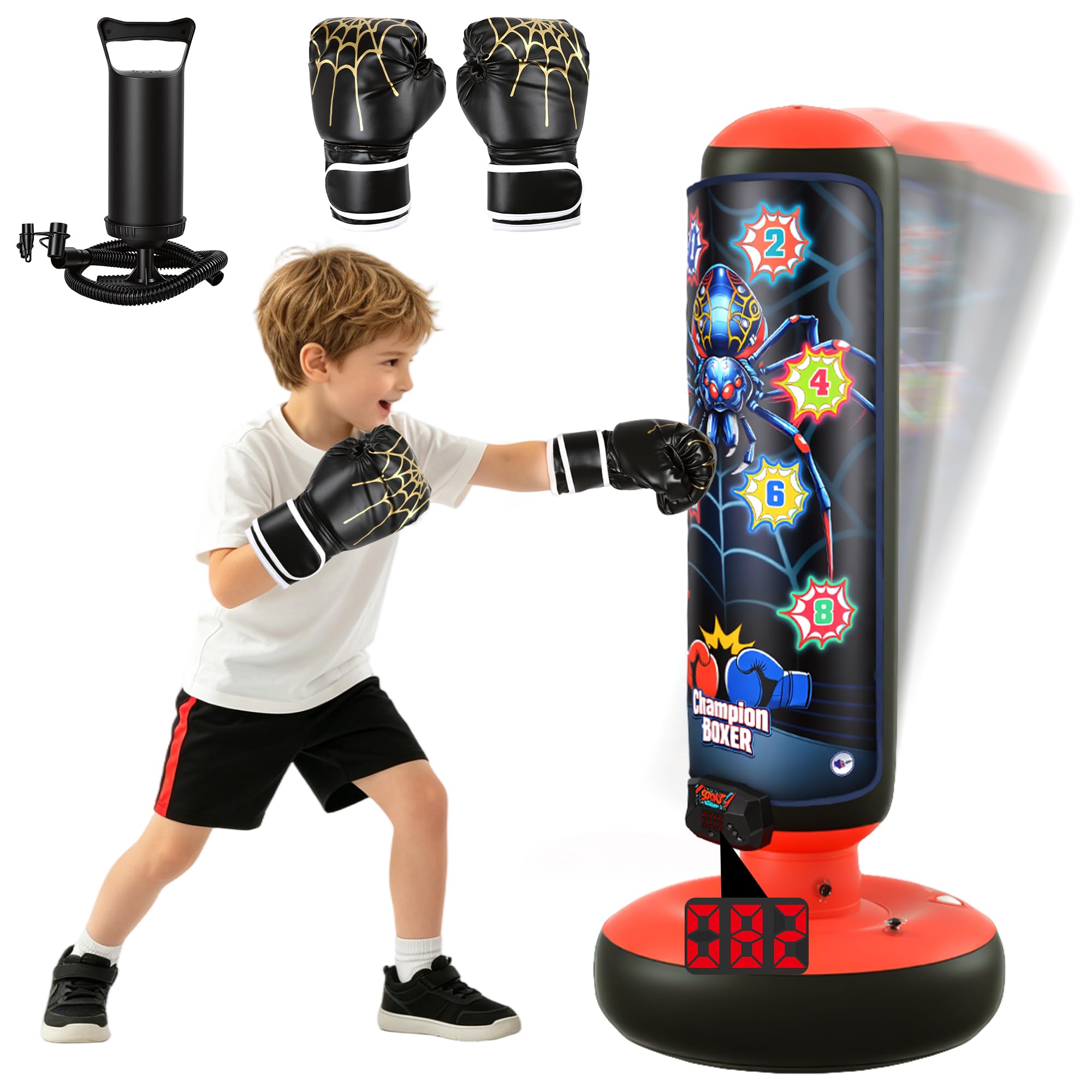Photo 1 of *** MISSING STOPPER*** Smart Electronic Punching Bag for Kids,Boxing Set with Scoring,Lights,Music,4 Game Modes-Challenge,Memory,Inflatable Boxing Bag with Gloves,Interactive Gifts Toys for 4-12 Years Old Boys Girls