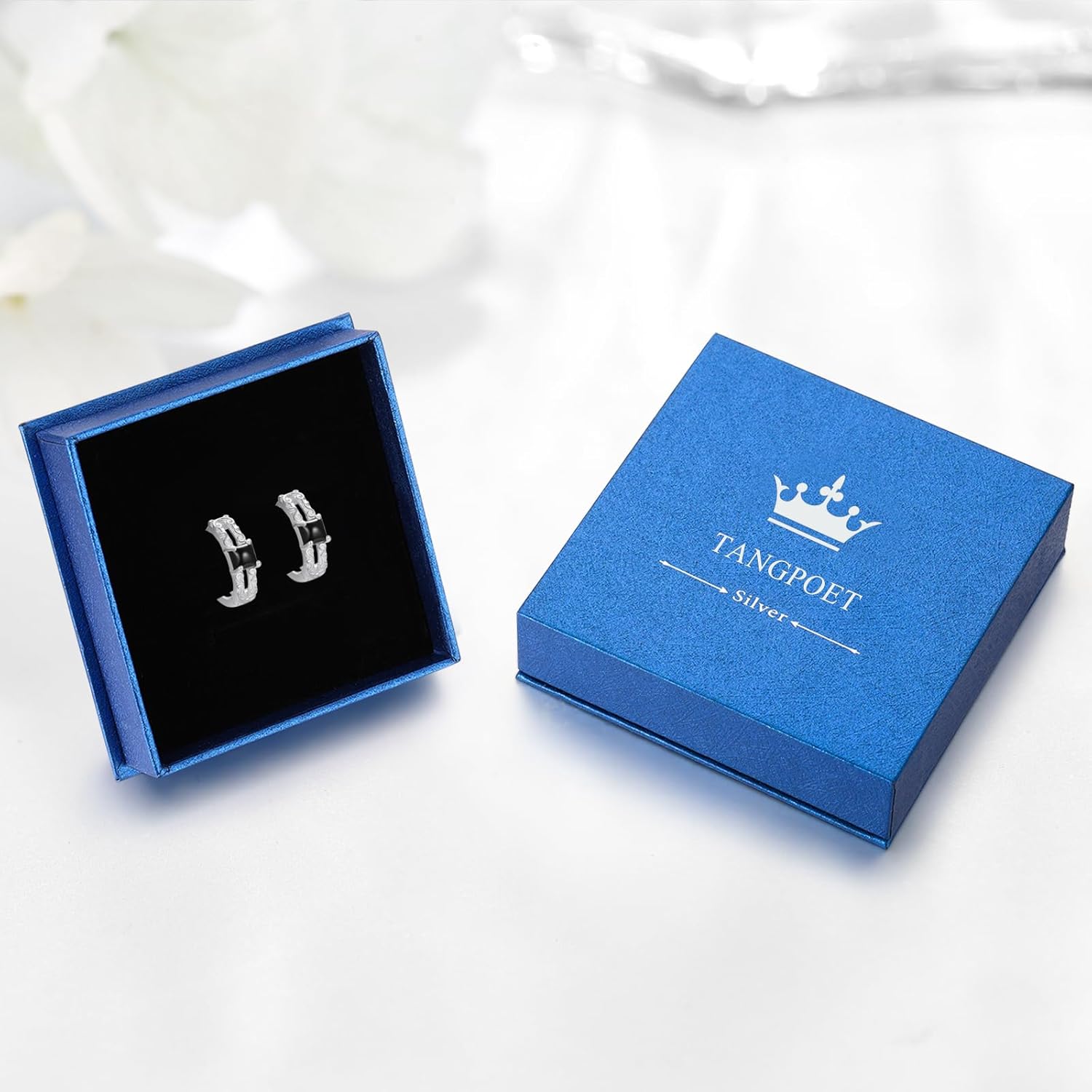 TANGPOET Filigree Split Hoop Huggie Earrings 925 Sterling Silver Black Onyx Double Hoop Earrings for Single Piercing, Small Sleeper Earring, Birthday Jewelry Gifts for Women - Image 7