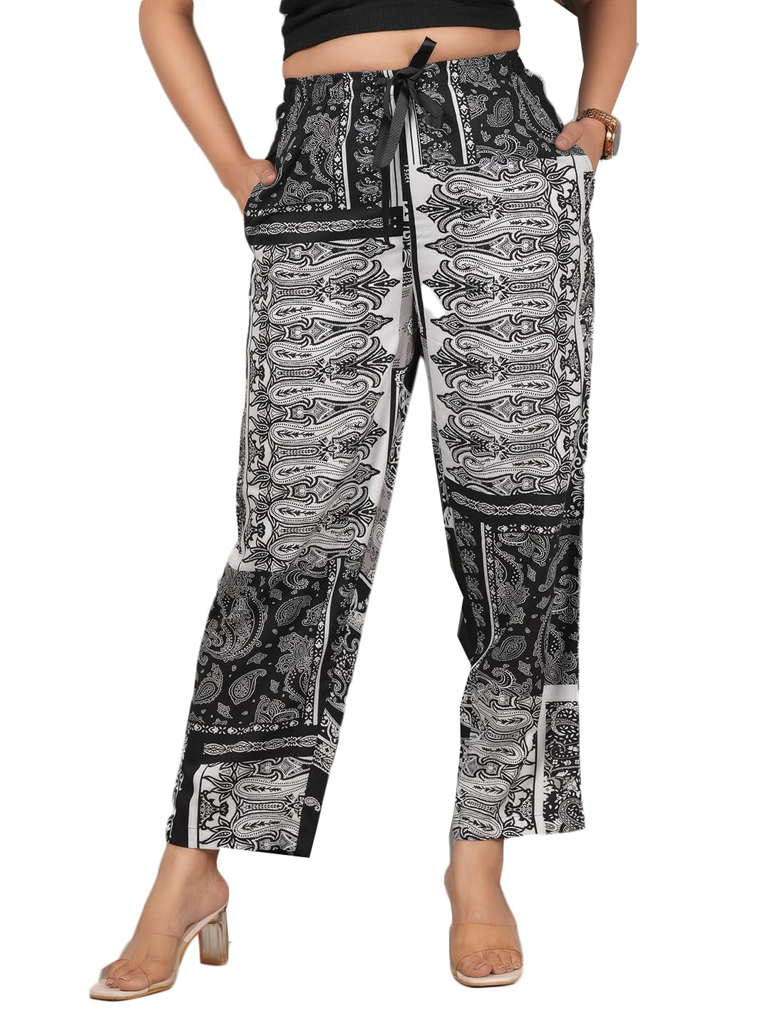 Women’s Pure Cotton Woven Pyjama | Mid Rise Relaxed Fit Elasticated Drawstring Waistband & Side Pocket | Comfortable Lounge, Sleepwear & Casual Bottom Wear(PY-88532BLACK)-picture-19
