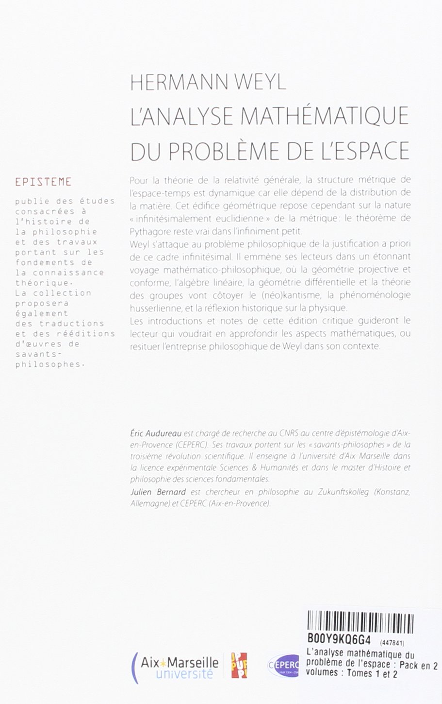 Analyse mathématique du problème de l'espace de hermann weyl 2 volumes