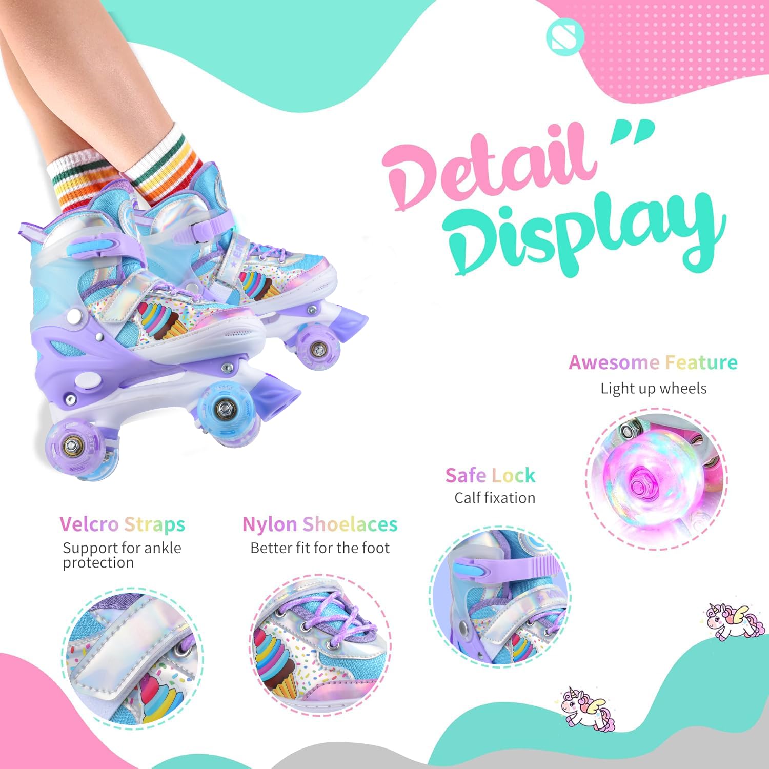 ERNAN Pattini a rotelle per bambini, 8 ruote luminose e 4 misure regolabili. Pattini a rotelle per bambini principianti, adatti per interni ed esterni