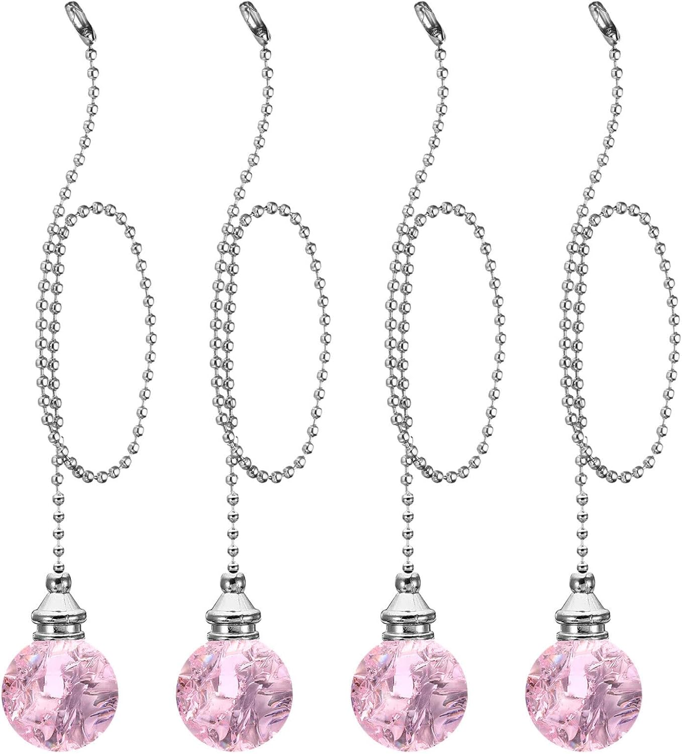 Home and Garden Parts 4Pcs 13" Ice Crack Ball Ceiling Fan Pull Chain Extender Set Pink #CN/251024/07291