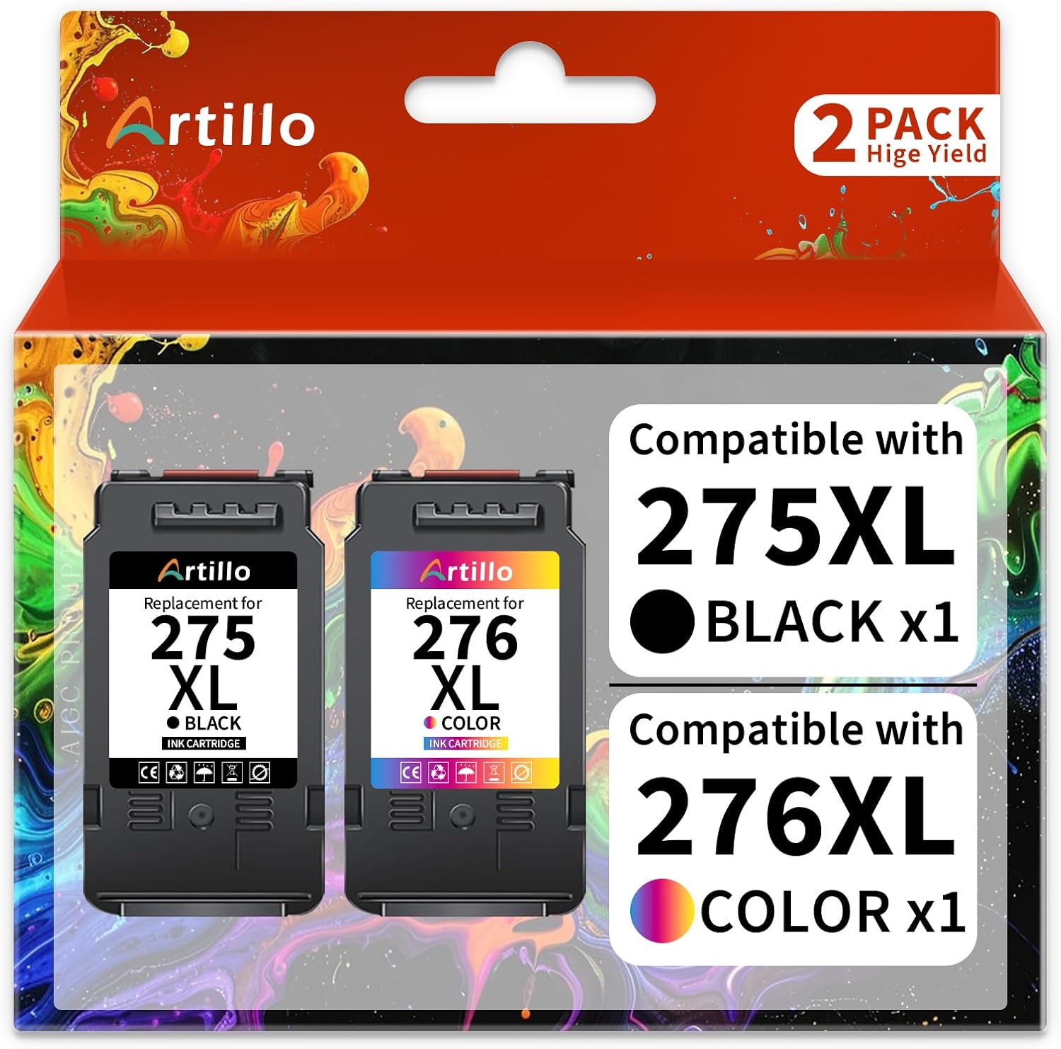 275XL 276XL Ink Cartridge Replacement for Canon Ink Cartridge 275XL 276XL Combo Pack PG-275XL CL-276XL for Canon TS3722 TR4720 TS3500 TS3520 TS3522 TS3700 TS3720 TR4700 TR4722 TR4723 Printer (2 Pack)