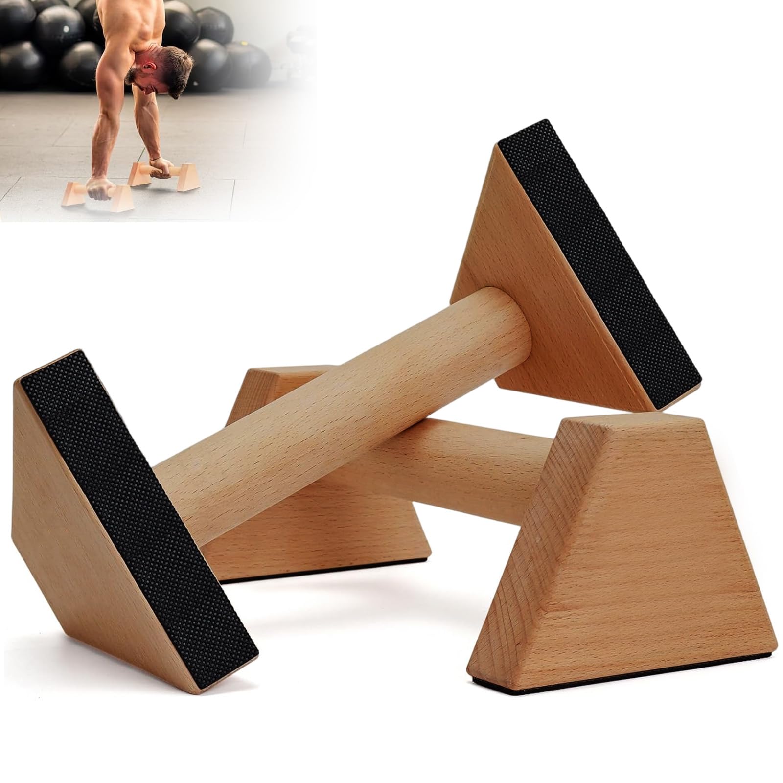 Wooden Parallettes Bars, stand handstand bar, push-up handle with anti-slip pad, suitable for floor exercise, home fitness equipment, strength training equipment