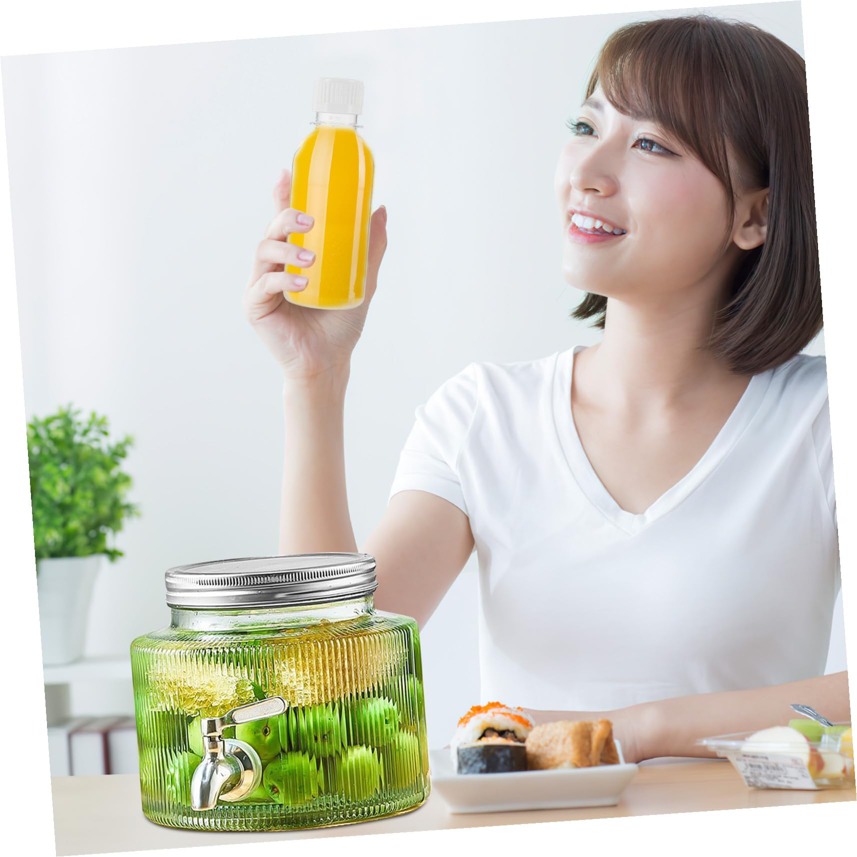 Cabilock Dispensador de Bebidas de Vidrio con Grifo y Jugos Frasco Sellado para Bebidas Refrescantes para Eventos y Reuniones Grandes