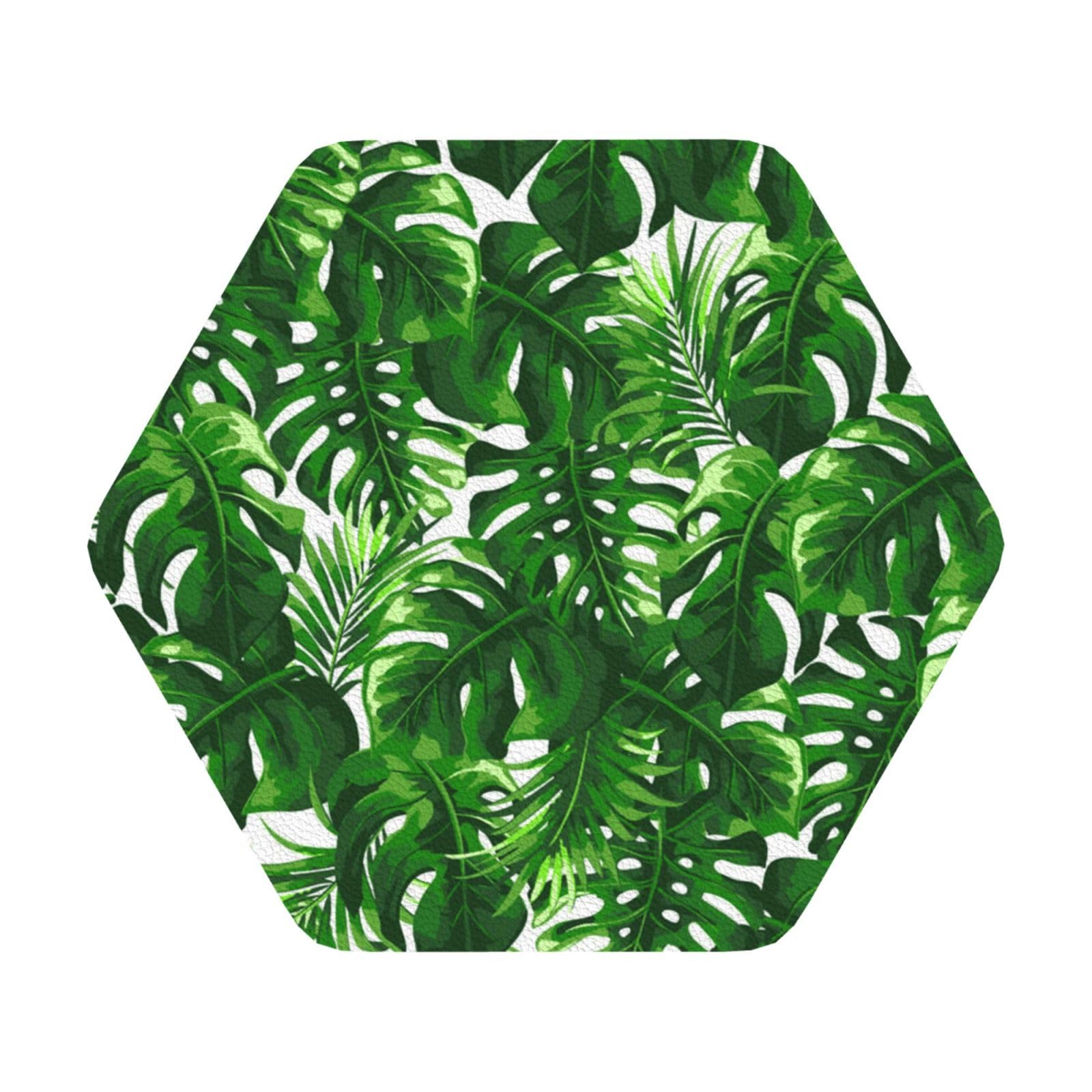 Monstera Deliciosa Banana Palm PU Leather Coasters Set of 6 Hexagon Drink Coasters