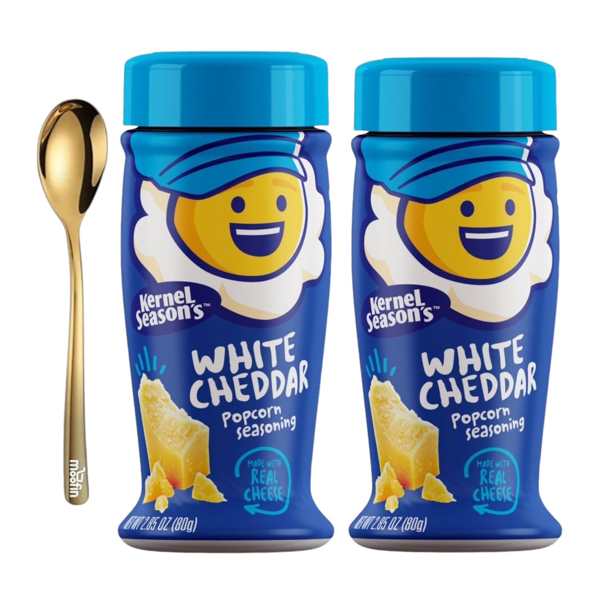 Kernel Season's Popcorn Seasoning White Cheddar 285 Oz Includes Moofin Golden SS Spoon, Flavored Popcorn Seasoning Perfect Blend of Cheese Buttery Flavor for Movie Nights, Parties Popcorn Seaso