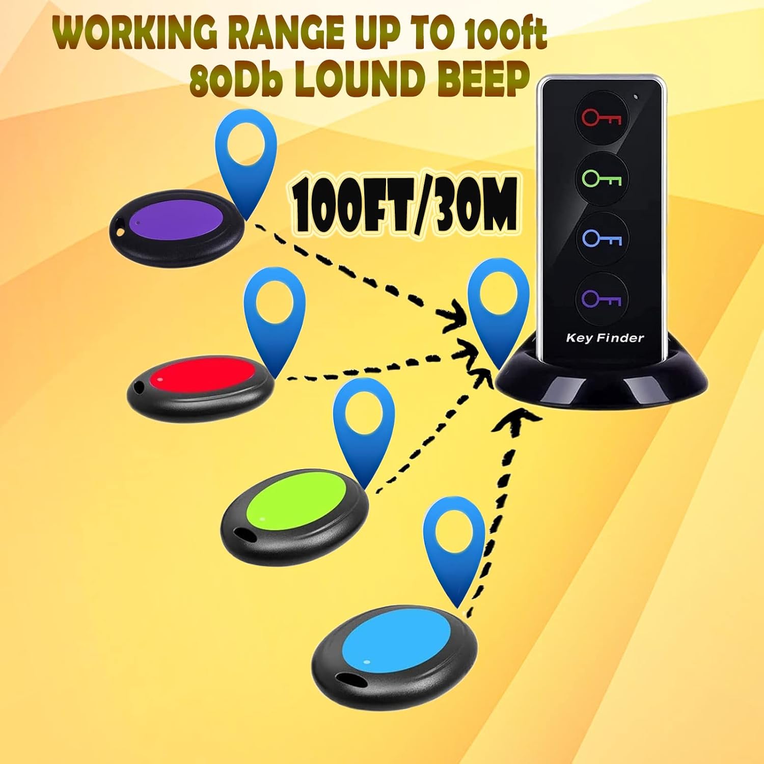 key finder eirix 80db wireless item sound locator remote finder with led light tracker device for remote control finding car keys wallet phone glass