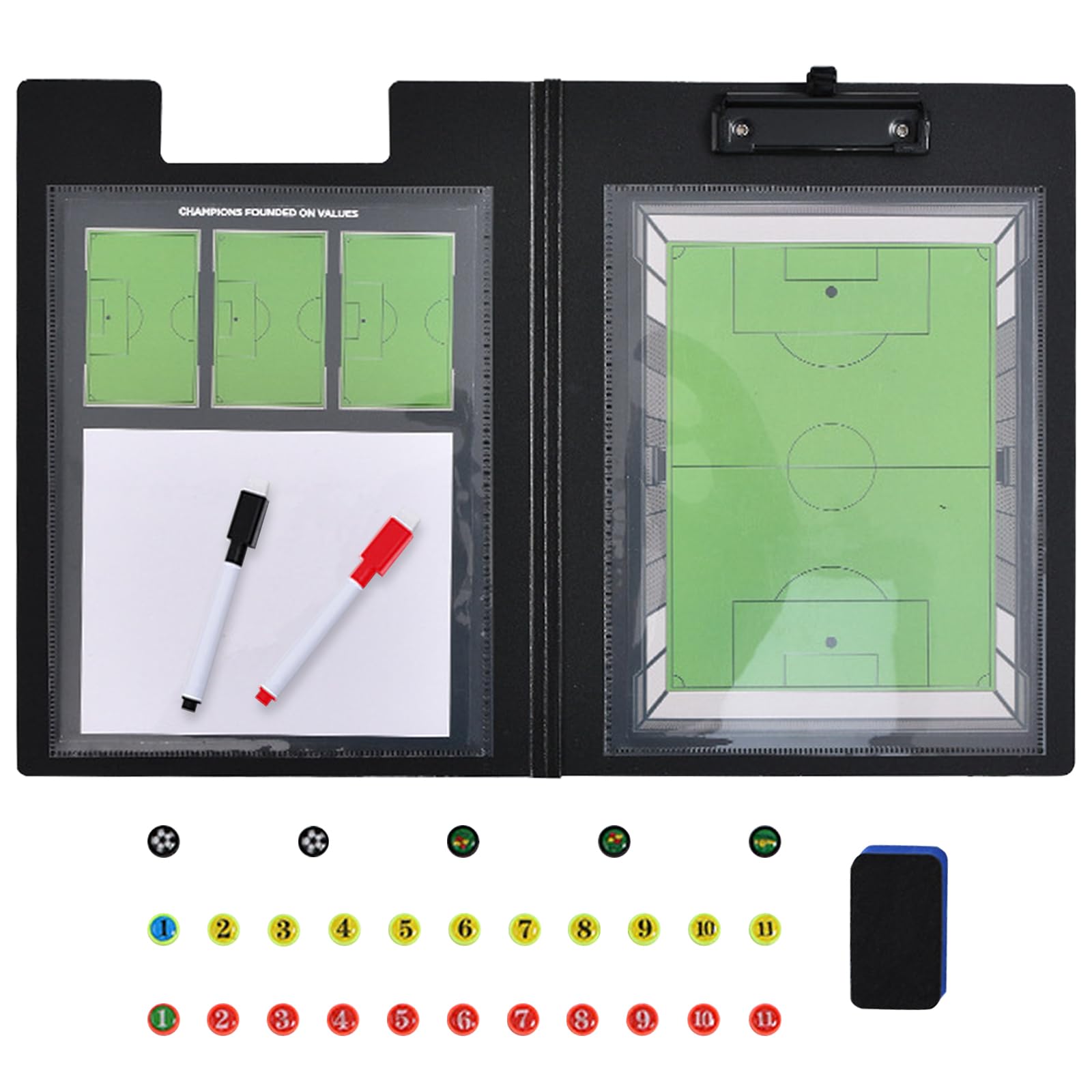 Tableau Tactique Footbal, Tableau Football Tactique Magnétique Pliable, Double Face Entraîneur Board Portable, Kit Complet pour Entraîneur avec Aimants, Marqueur pour Tableau Blanc, Gomme