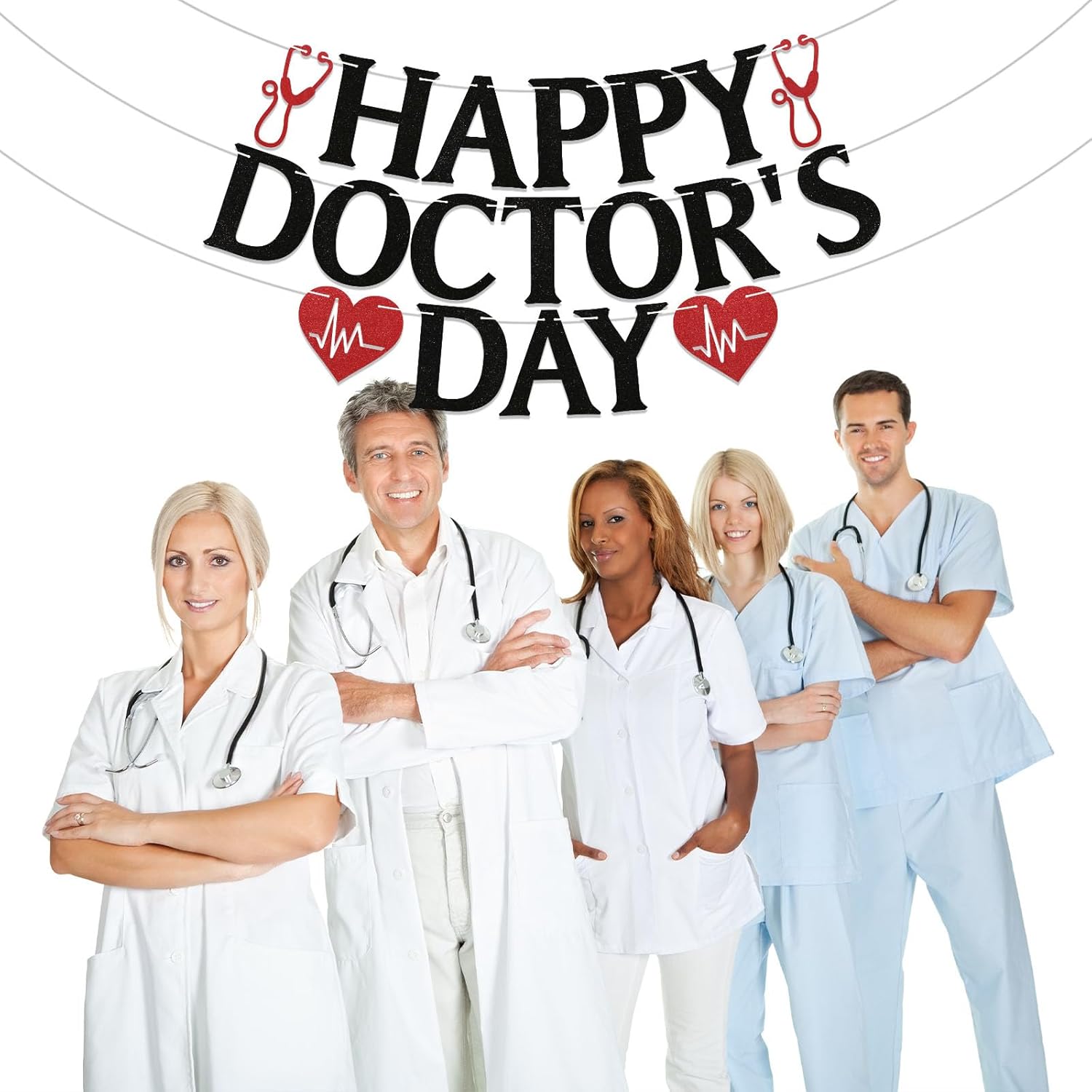 Happy Doctor's Day Banner - Doctor Appreciation Decorations, Thank You Doctor, National Doctor's Day Party Decorations Black Glitter