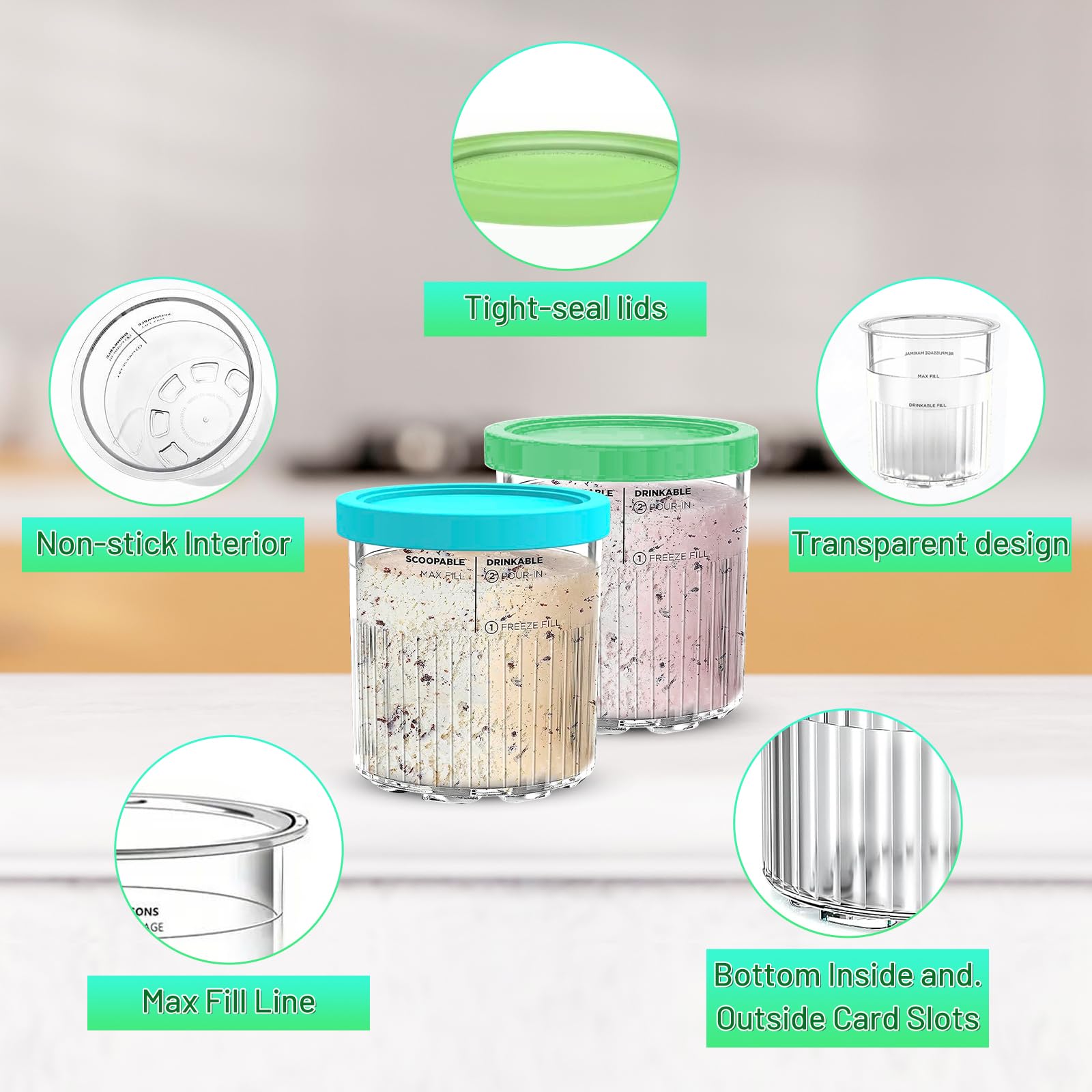 Für Ninja Creami Deluxe Behälter,4er-Set Eisbehälter für Ninja NC500EU Eismaschine, ninja eismaschine zubehör, Creami Creami Deluxe Zubehör für Eiscreme-Liebhaber,Spülmaschinenfest