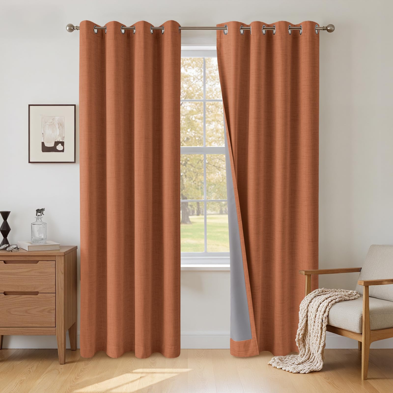 INOVADAY 100% Blackout Curtains 84 Inch Drop 2 Panels, Thermal Insulated Eyelet Curtains with Coating Back Layer for Bedroom & Living Room, 50" W x 84" L, Orange