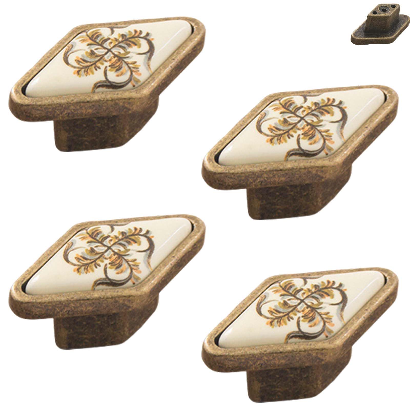 Mnghayyr Square-16Mm Ceramic Cabinet Knobs, Decorative Drawer & Door Ha Drawer Knobs 4 Pack Antique Marble Zinc Alloy Cabinet Handles(Square-16Mm)
