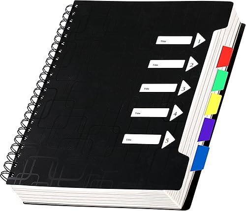 CAGIE Cuaderno de 5 materias con rayas universitarias de 8.5 x 11 pulgadas, 240 páginas, cuaderno en espiral con pestañas divisorias, cuadernos A4