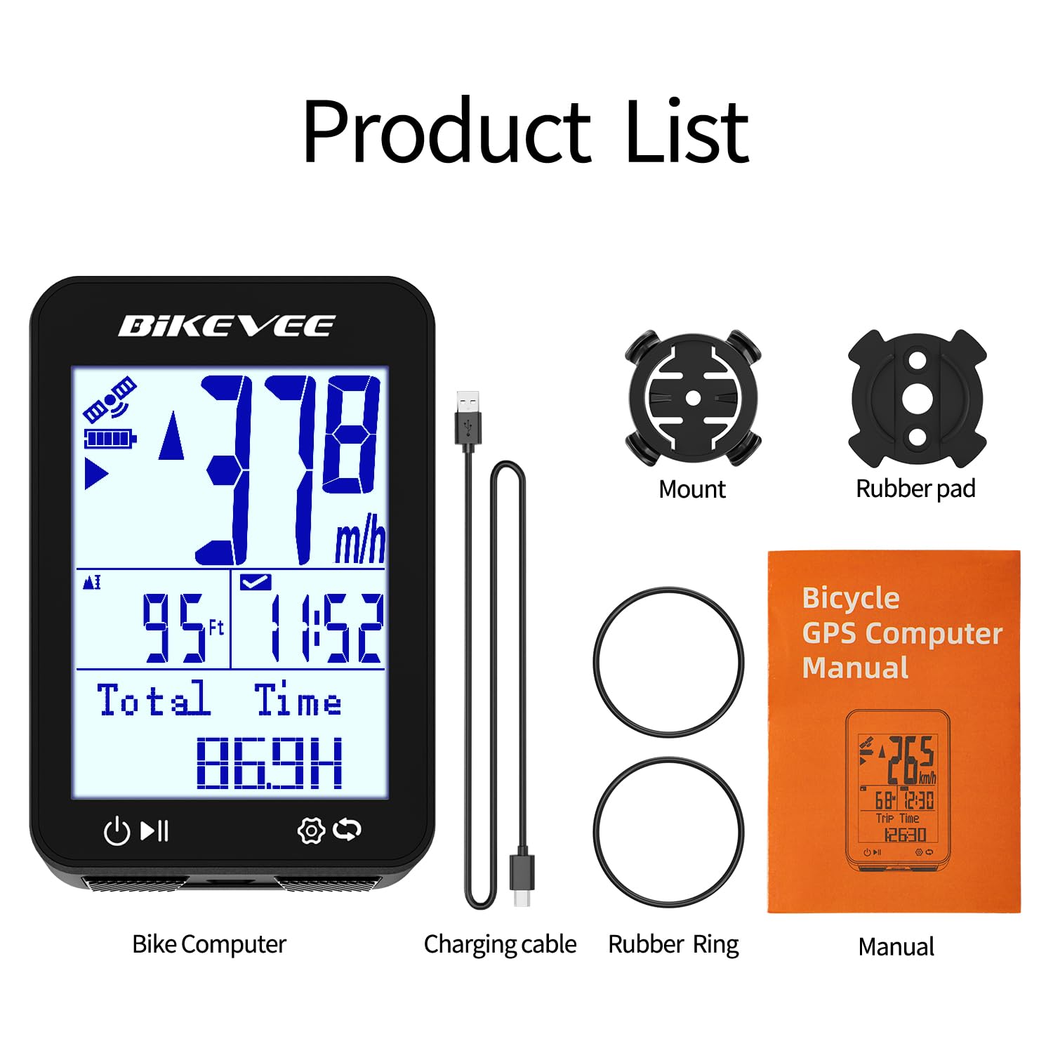 Computer GPS per bicicletta wireless con avvio/arresto automatico e retroilluminazione automatica, contachilometri impermeabile IPX7 per bicicletta MPH KM/H, 2,4 pollici LCD Ciclismo