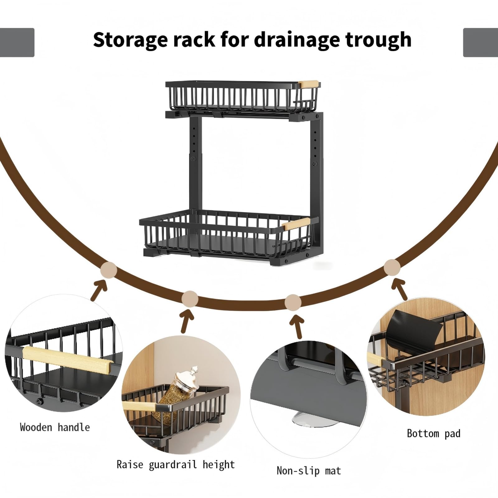 Metall Spülschrank Organizer, 2 Stück 2-Etagen Ausziehbarer Unter Waschbecken Regal, Ausziehbares Unterschrank Lagerregal für Küche, Badezimmer & Speisekammer (2er Pack)