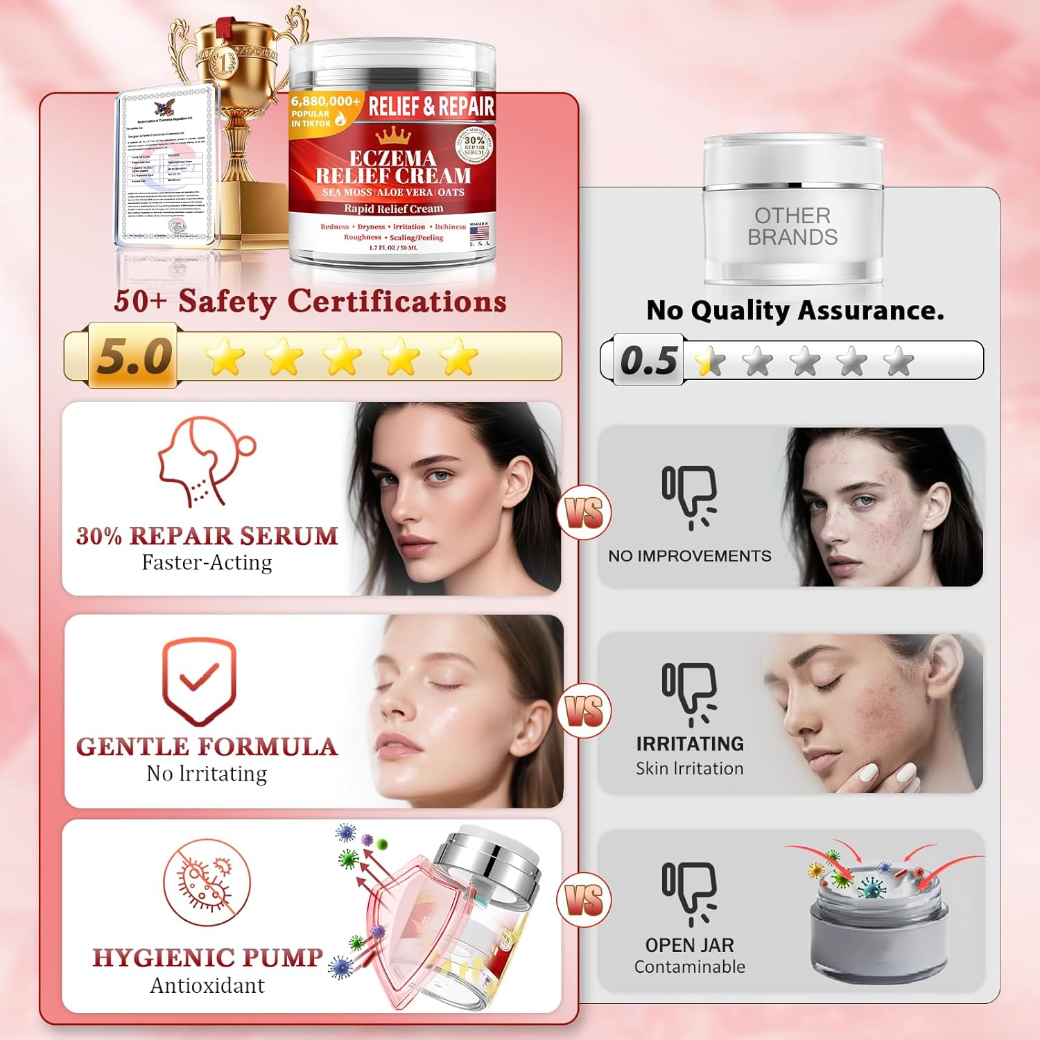 Eczema Cream for Kids & Adults - Eczema Relief Cream for Redness, Itchy, Dry Skin, Daily Moisturizer for Sensitive Skin, with Sea Moss, Aloe Vera, Colloidal Oatmeal (1.7 Fl Oz (Pack of 1)) - Image 2